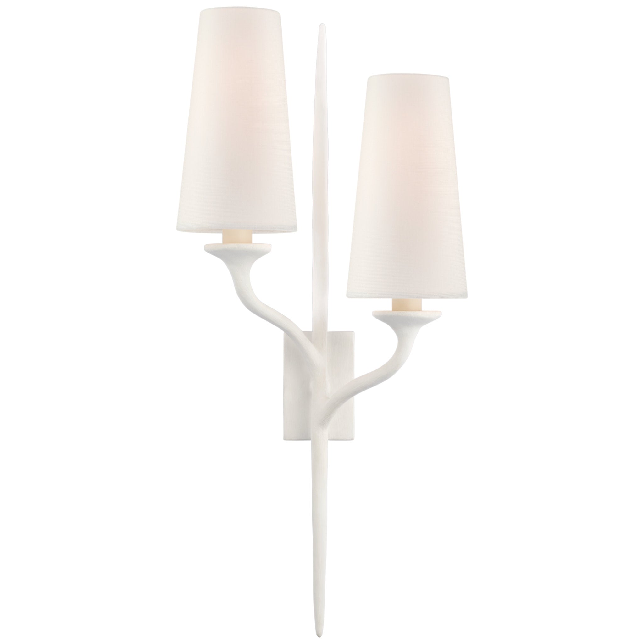 Julie Neill Iberia Double Left Sconce in Plaster White with Linen Shades Wall Light W11" x H24"