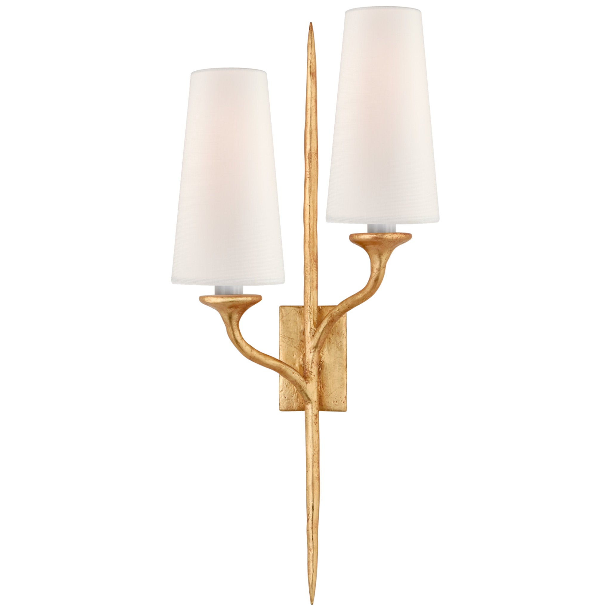 Julie Neill Iberia Double Right Sconce in Antique Gold Leaf with Linen Shades Wall Light W11" x H24"