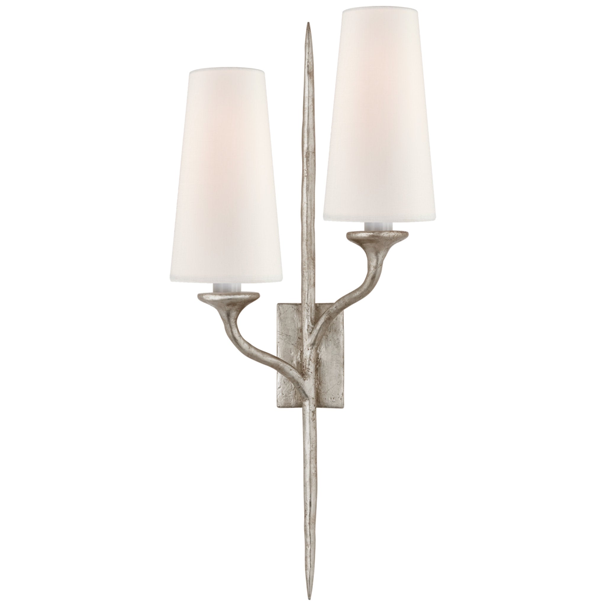 Julie Neill Iberia Double Right Sconce in Burnished Silver Leaf with Linen Shades Wall Light W11" x H24"