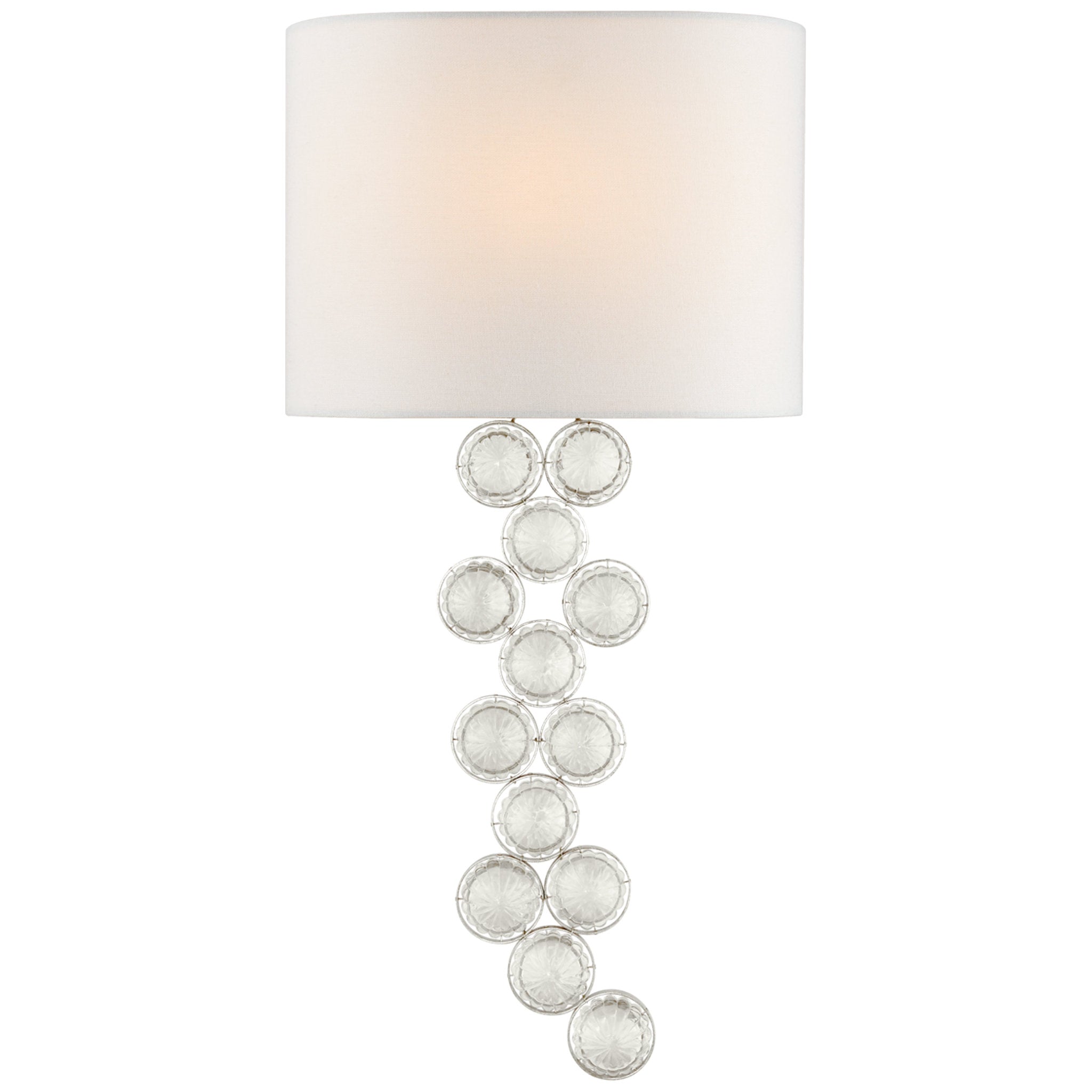 Julie Neill Milazzo Medium Left Sconce in Burnished Silver Leaf and Crystal with Linen Shade