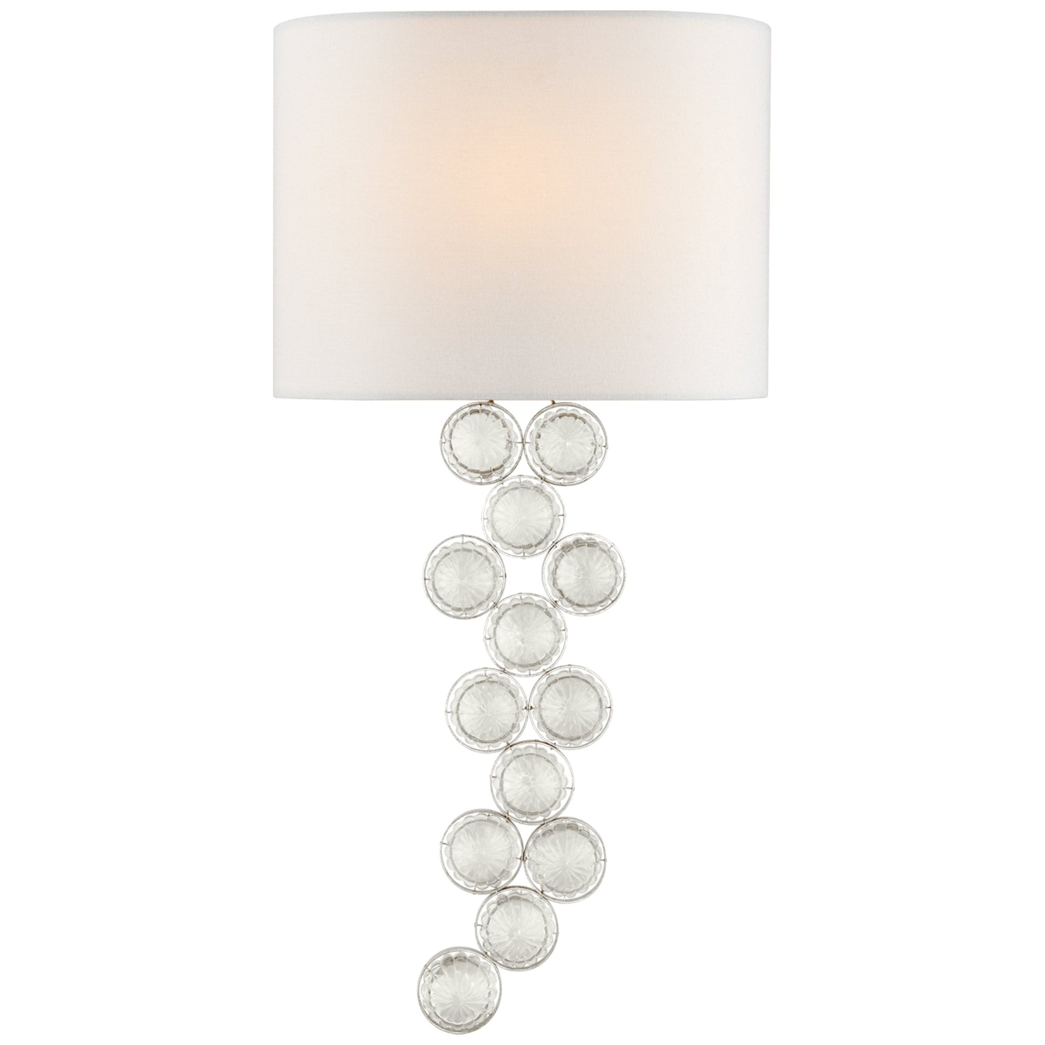 Julie Neill Milazzo Medium Right Sconce in Burnished Silver Leaf and Crystal with Linen Shade Wall Light W11.5" x H23.75"