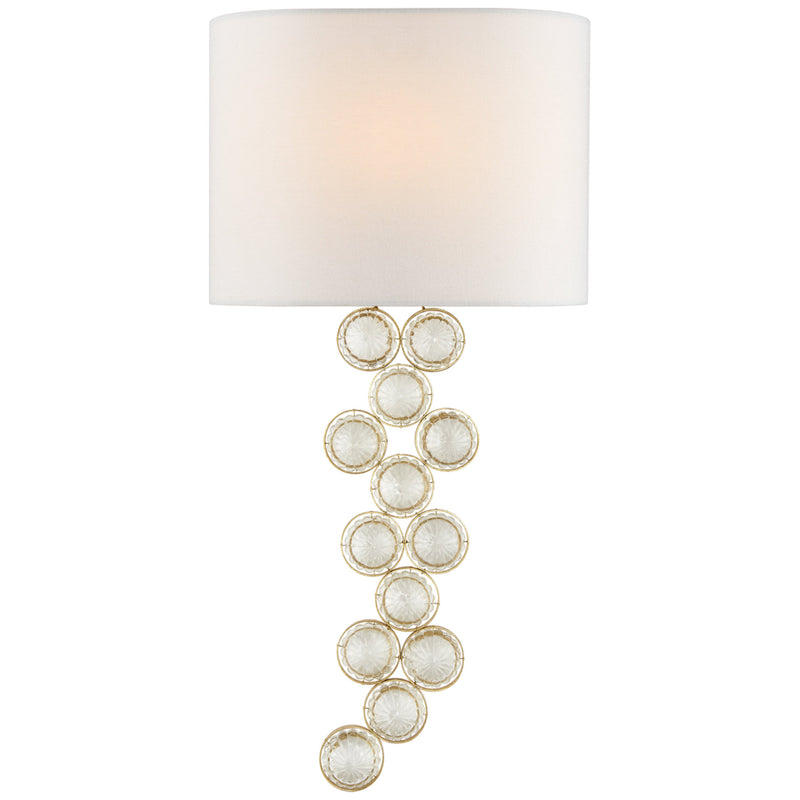 Julie Neill Milazzo Medium Right Sconce in Gild and Crystal with Linen Shade