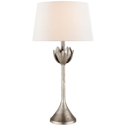Julie Neill Alberto Large Table Lamp in Burnished Silver Leaf with Linen Shade