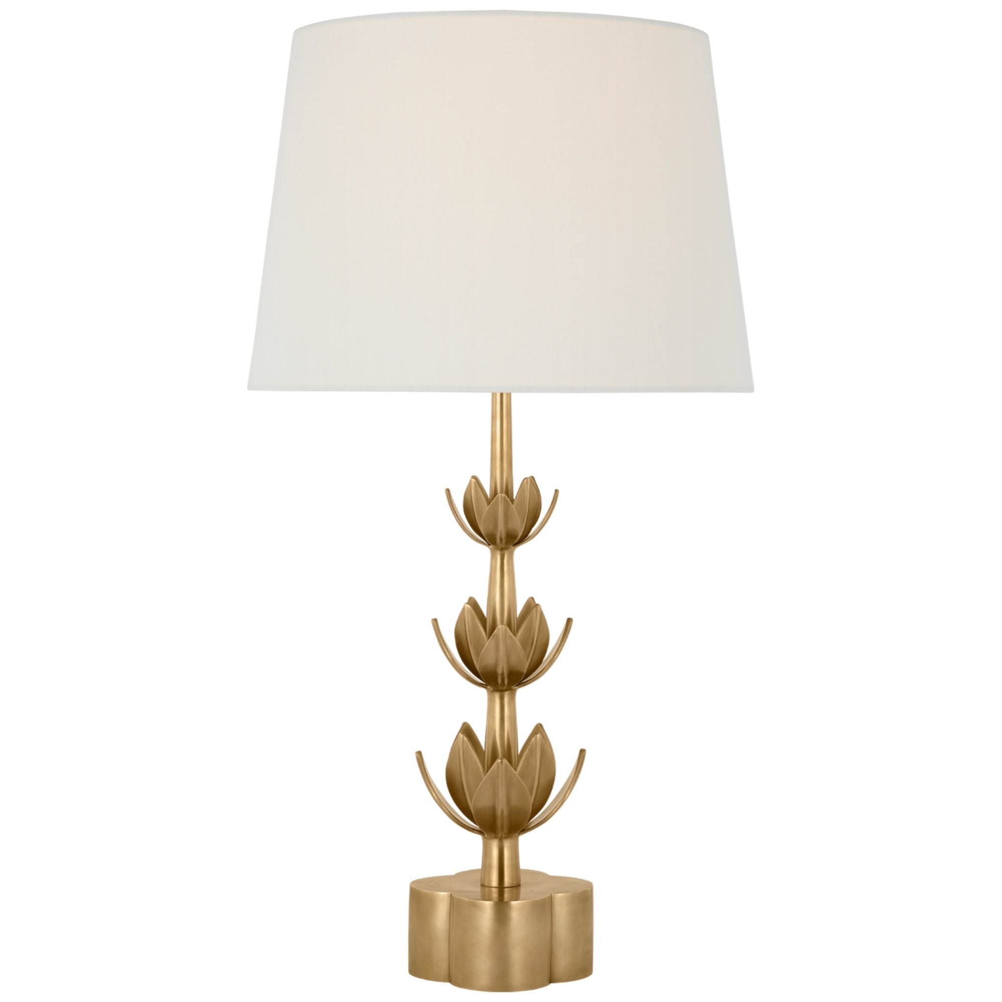 Julie Neill Alberto Large Triple Table Lamp in Antique-Burnished Brass with Linen Shade