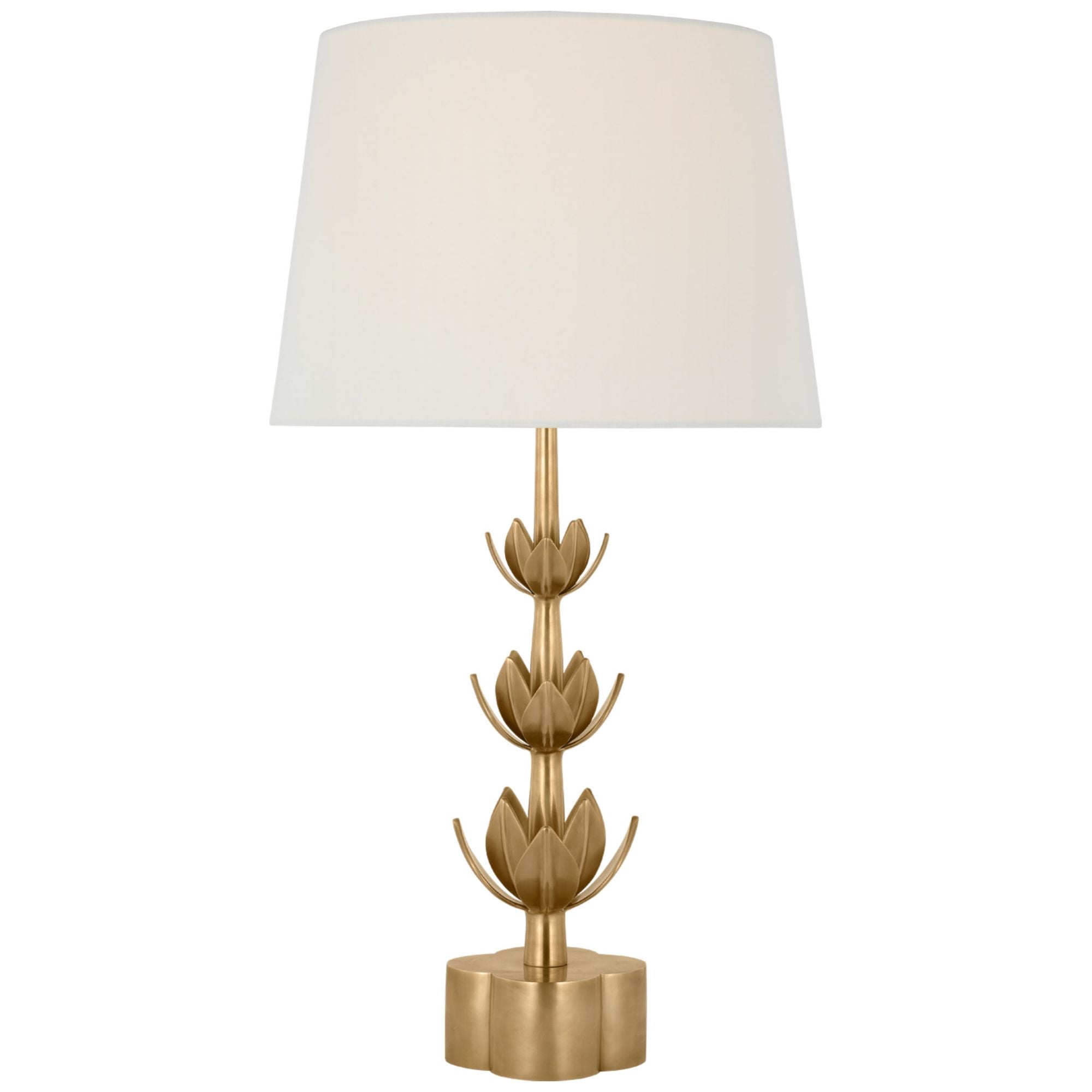 Julie Neill Alberto Large Triple Table Lamp in Antique-Burnished Brass with Linen Shade W16.5" x H32.25"
