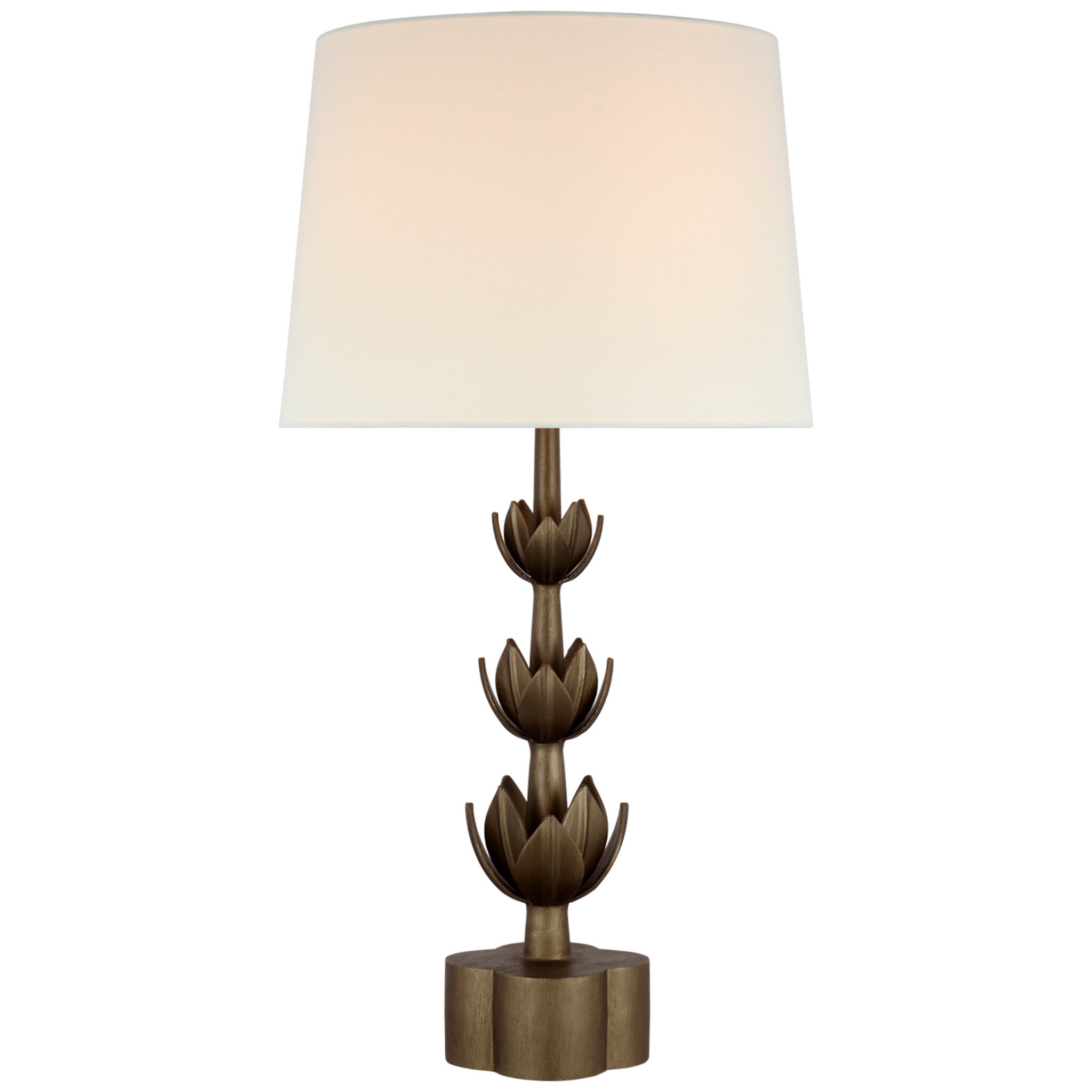 Julie Neill Alberto Large Triple Table Lamp in Antique Bronze Leaf with Linen Shade