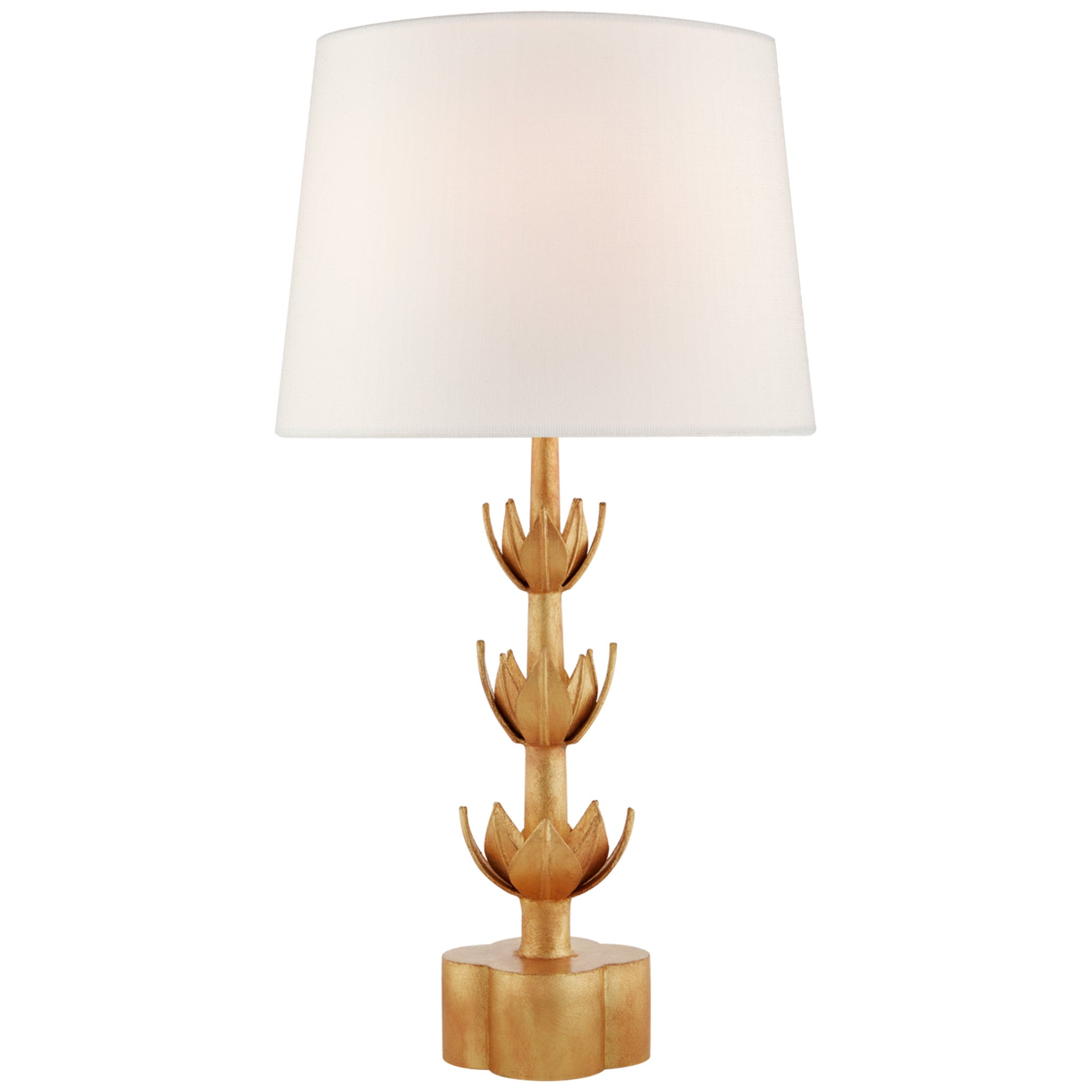 Julie Neill Alberto Large Triple Table Lamp in Antique Gold Leaf with Linen Shade