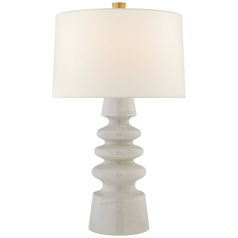 Julie Neill Andreas Medium Table Lamp in White Crackle with Linen Shade