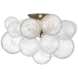 Julie Neill Talia Large Flush Mount in Burnished Silver Leaf and Clear Swirled Glass