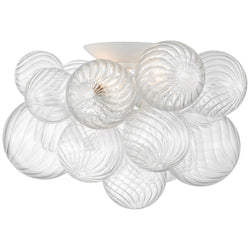 Julie Neill Talia Large Flush Mount in Plaster White and Clear Swirled Glass