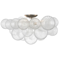 Julie Neill Talia Extra Large Flush Mount in Burnished Silver Leaf and Clear Swirled Glass
