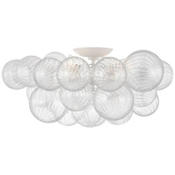 Julie Neill Talia Extra Large Flush Mount in Plaster White and Clear Swirled Glass