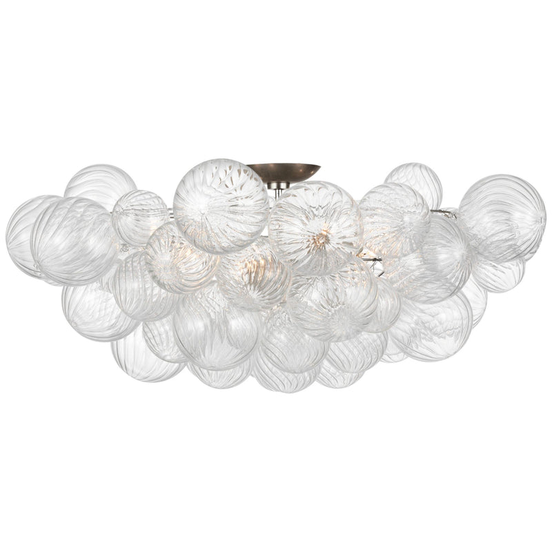 Julie Neill Talia Grande Flush Mount in Burnished Silver Leaf and Clear Swirled Glass