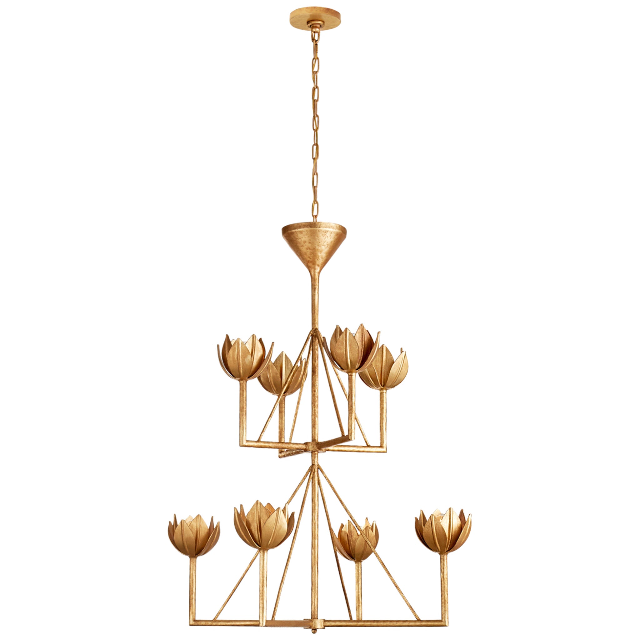 Julie Neill Alberto Medium Two Tier Chandelier in Antique Gold Leaf Ceiling Light W35.5" x H43"