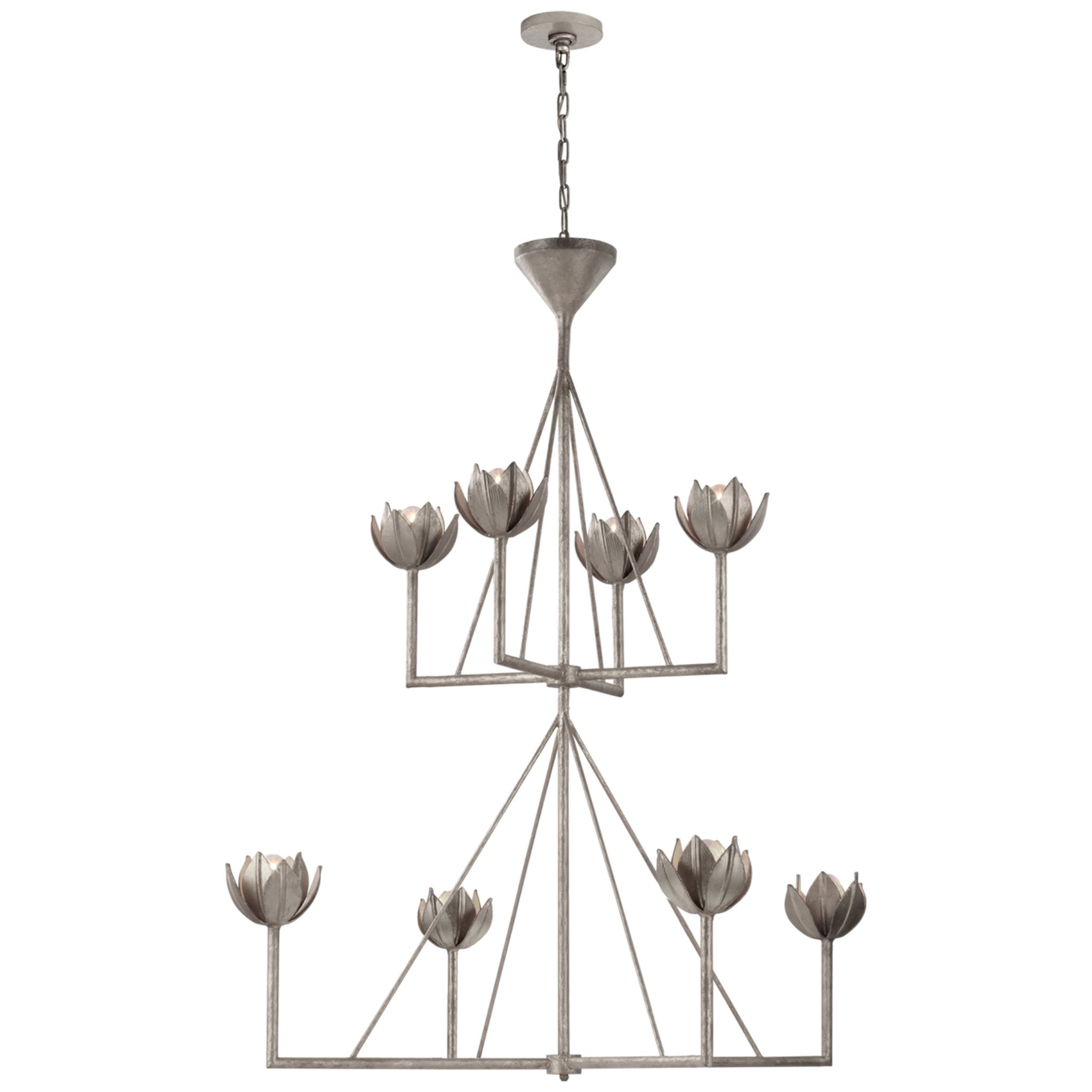 Julie Neill Alberto Large Two Tier Chandelier in Burnished Silver Leaf