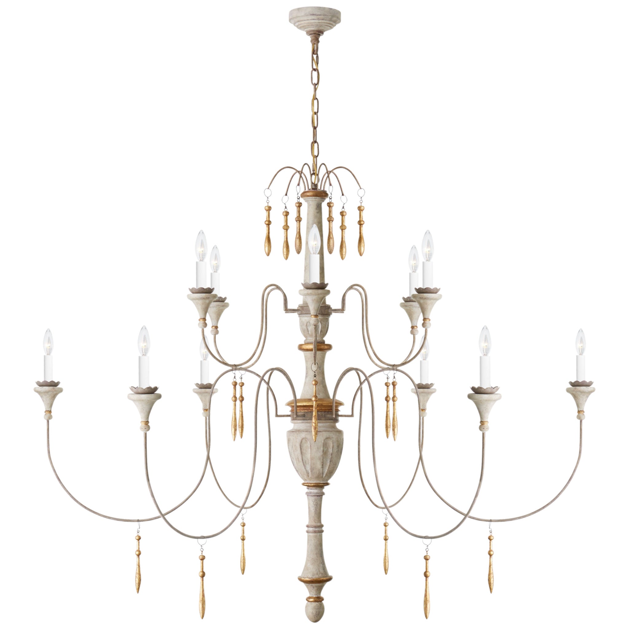 Julie Neill Fortuna Large Chandelier in Vintage White and Gild