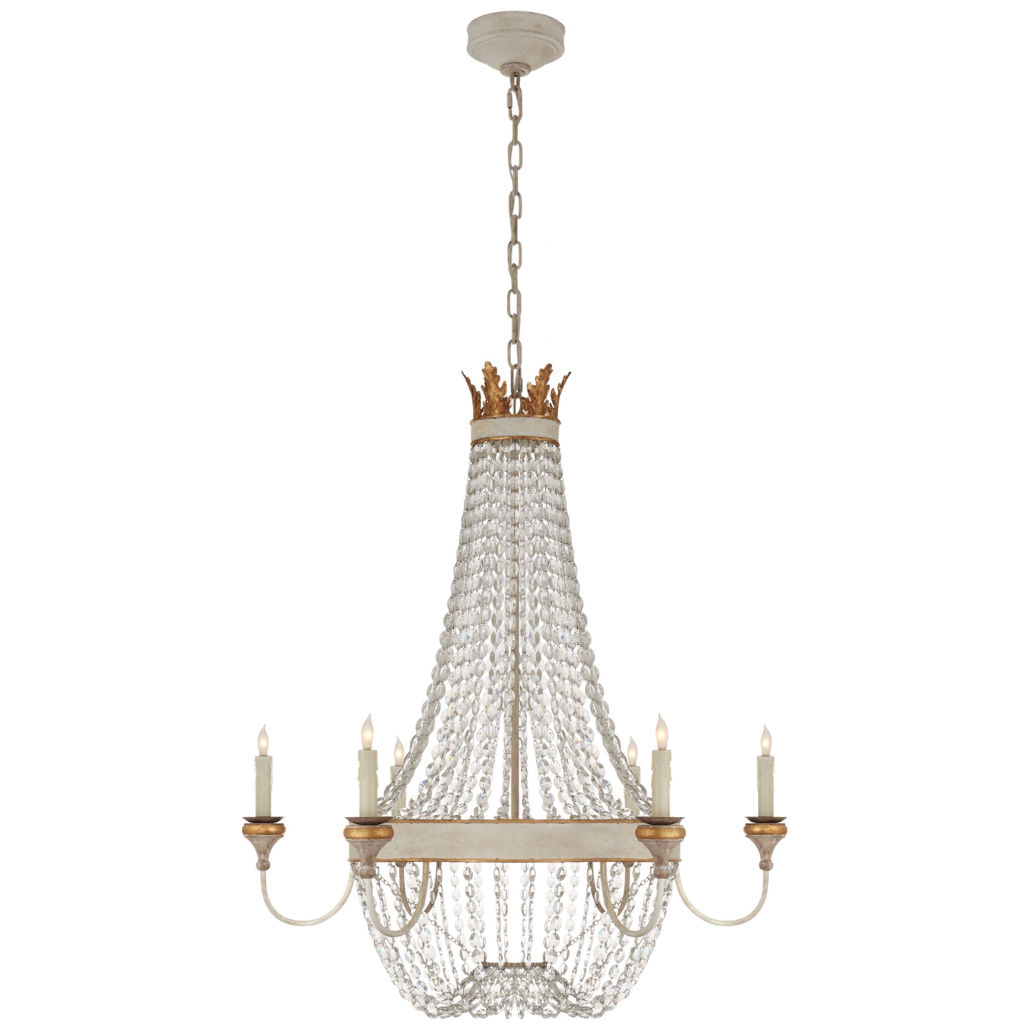 Julie Neill Entellina Chandelier in Vintage White and Gild with Crystal