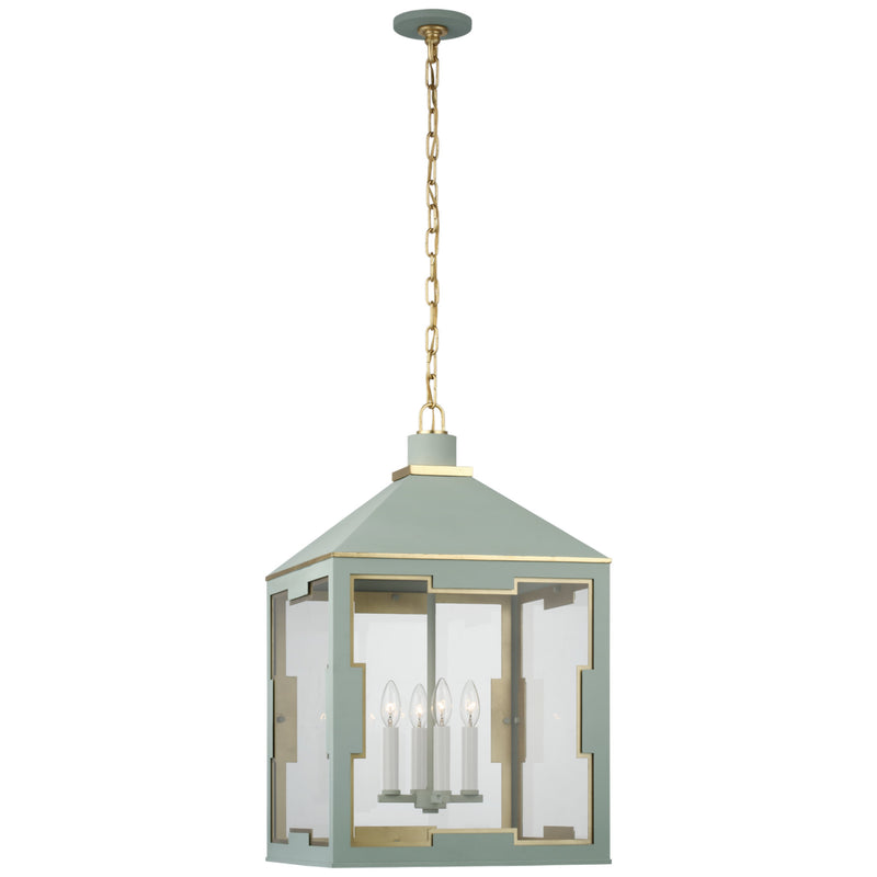 Julie Neill Ormond Medium Lantern in Celadon and Gild with Clear Glass