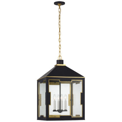 Julie Neill Ormond Medium Lantern in Matte Black and Gild with Clear Glass