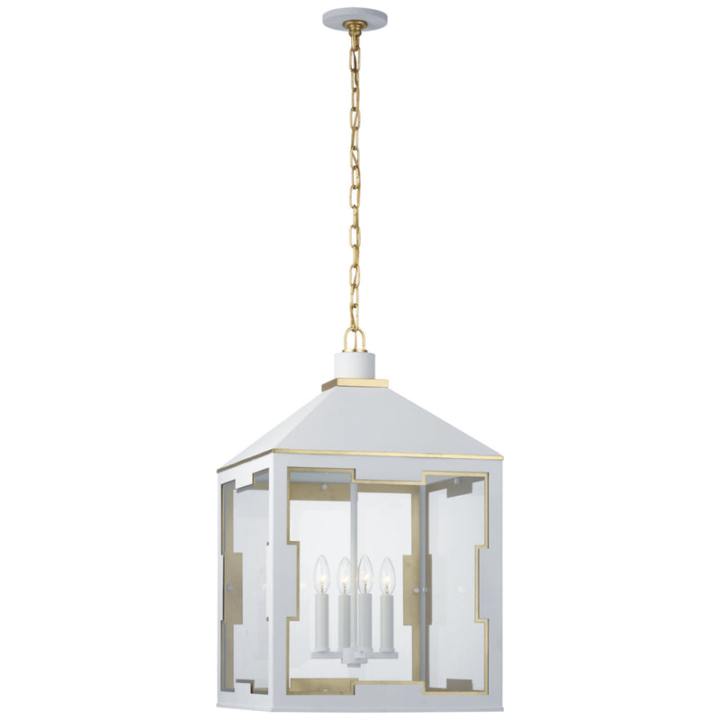 Julie Neill Ormond Medium Lantern in Soft White and Gild with Clear Glass