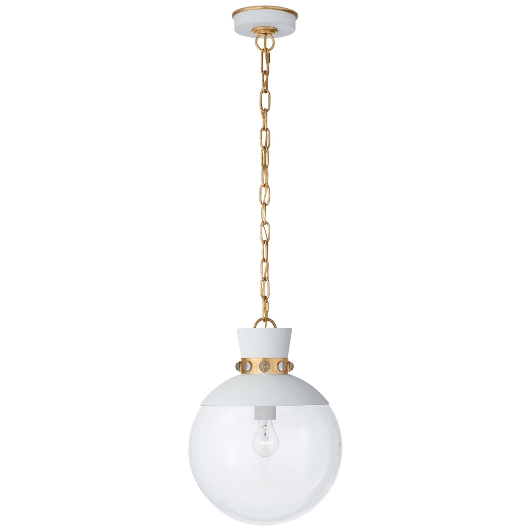 Julie Neill Lucia Medium Pendant in Matte White and Gild with Clear Glass