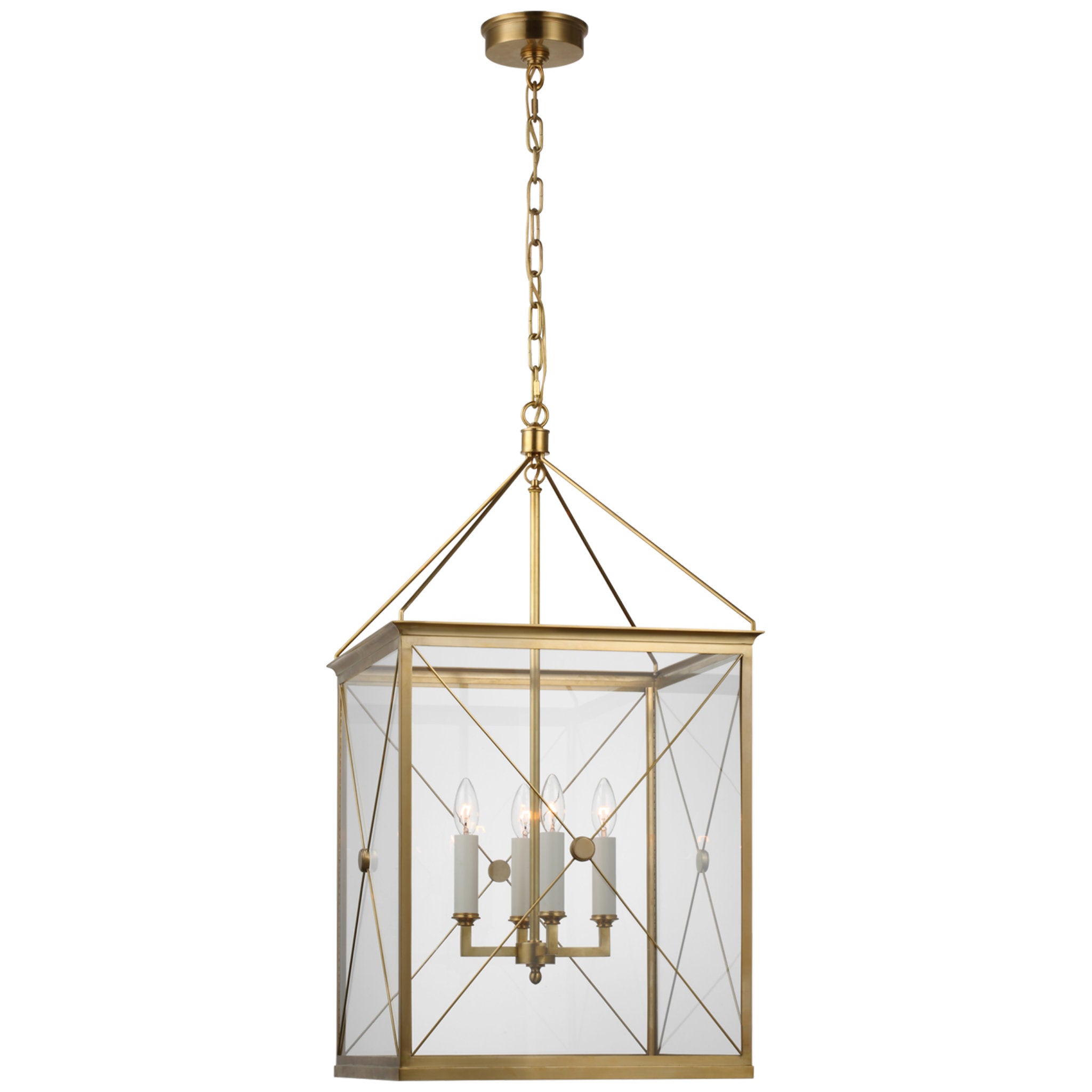 Julie Neill Rossi Medium Lantern in Antique-Burnished Brass with Clear Glass