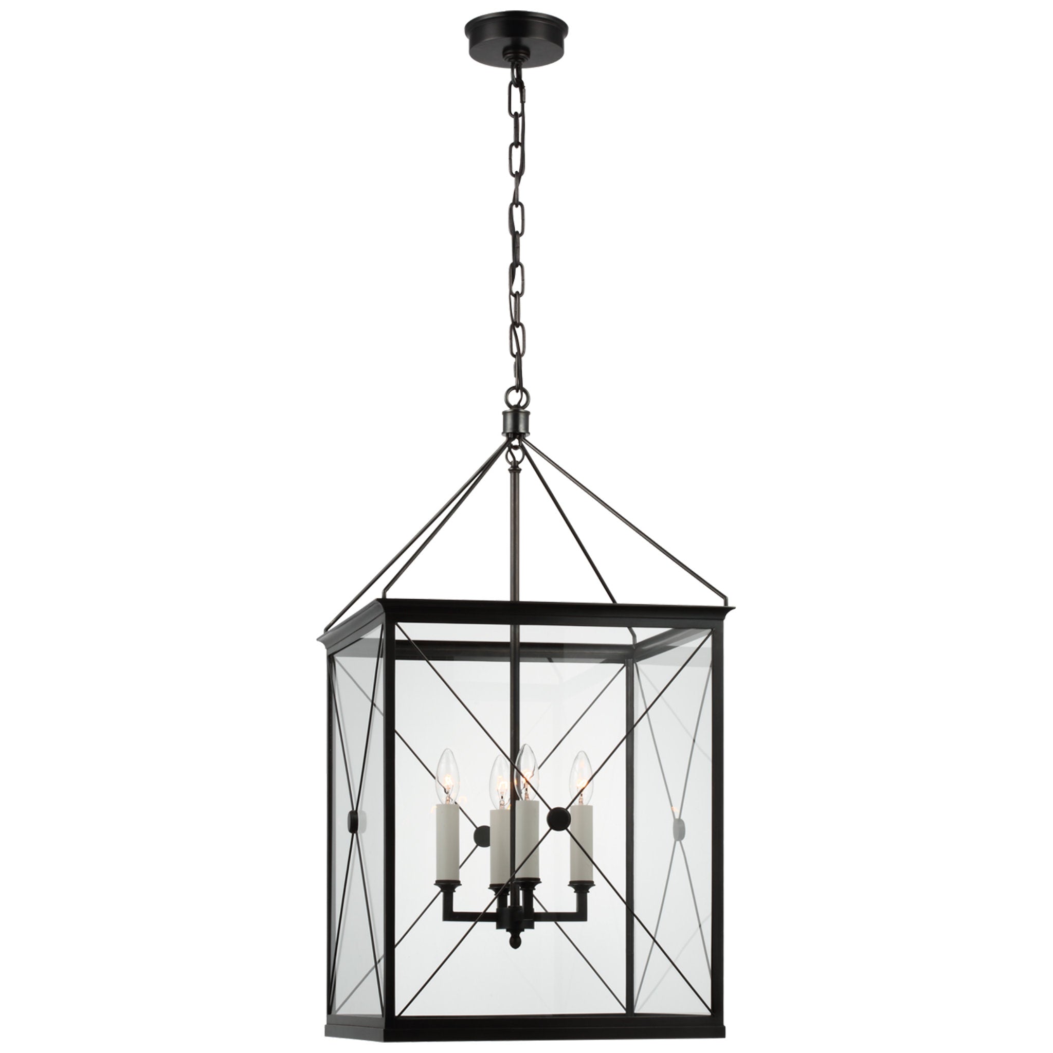 Julie Neill Rossi Medium Lantern in Bronze with Clear Glass Ceiling Light W18" x H33.5"