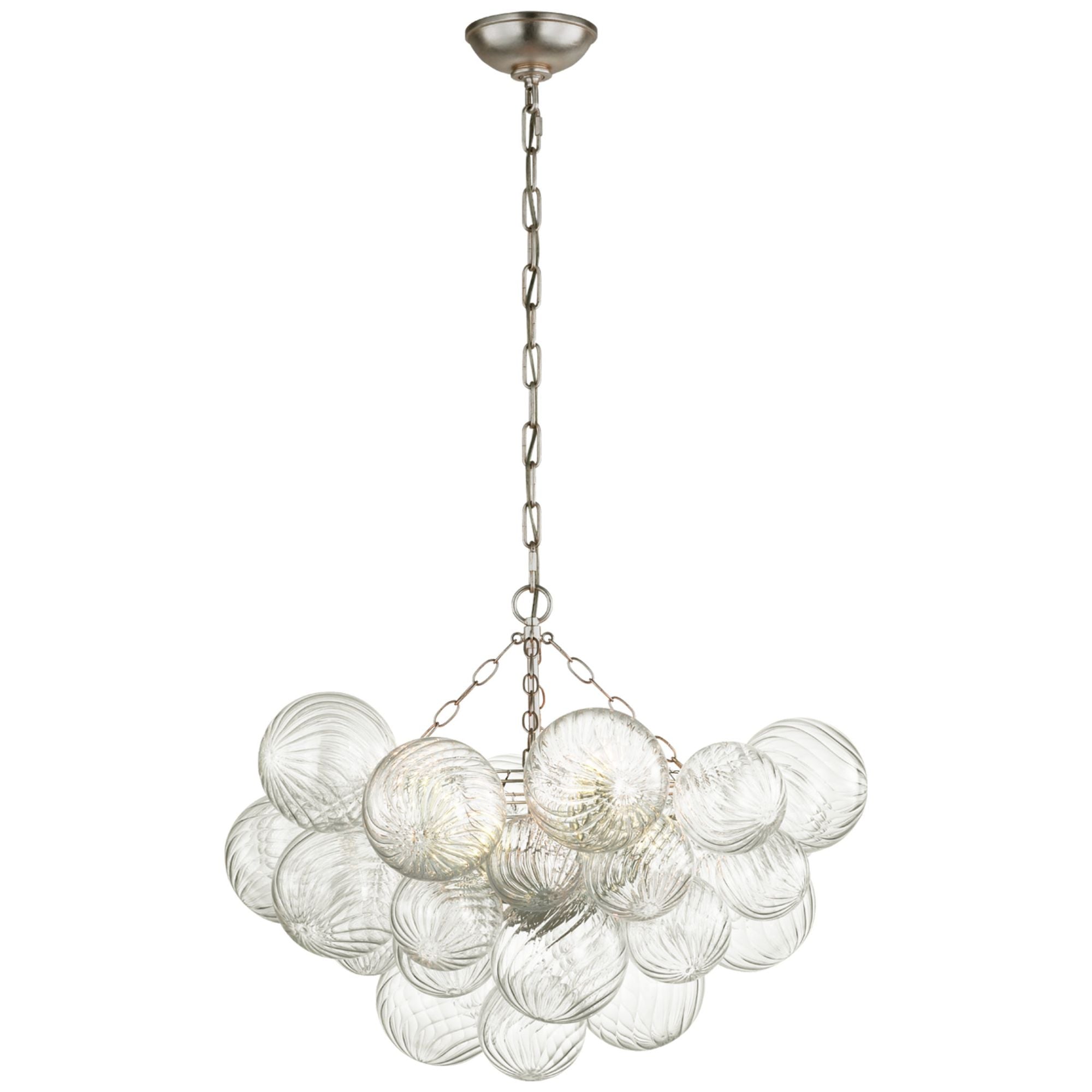 Julie Neill Talia Medium Chandelier in Burnished Silver Leaf and Clear Swirled Glass Ceiling Light W29.25" x H22.25"