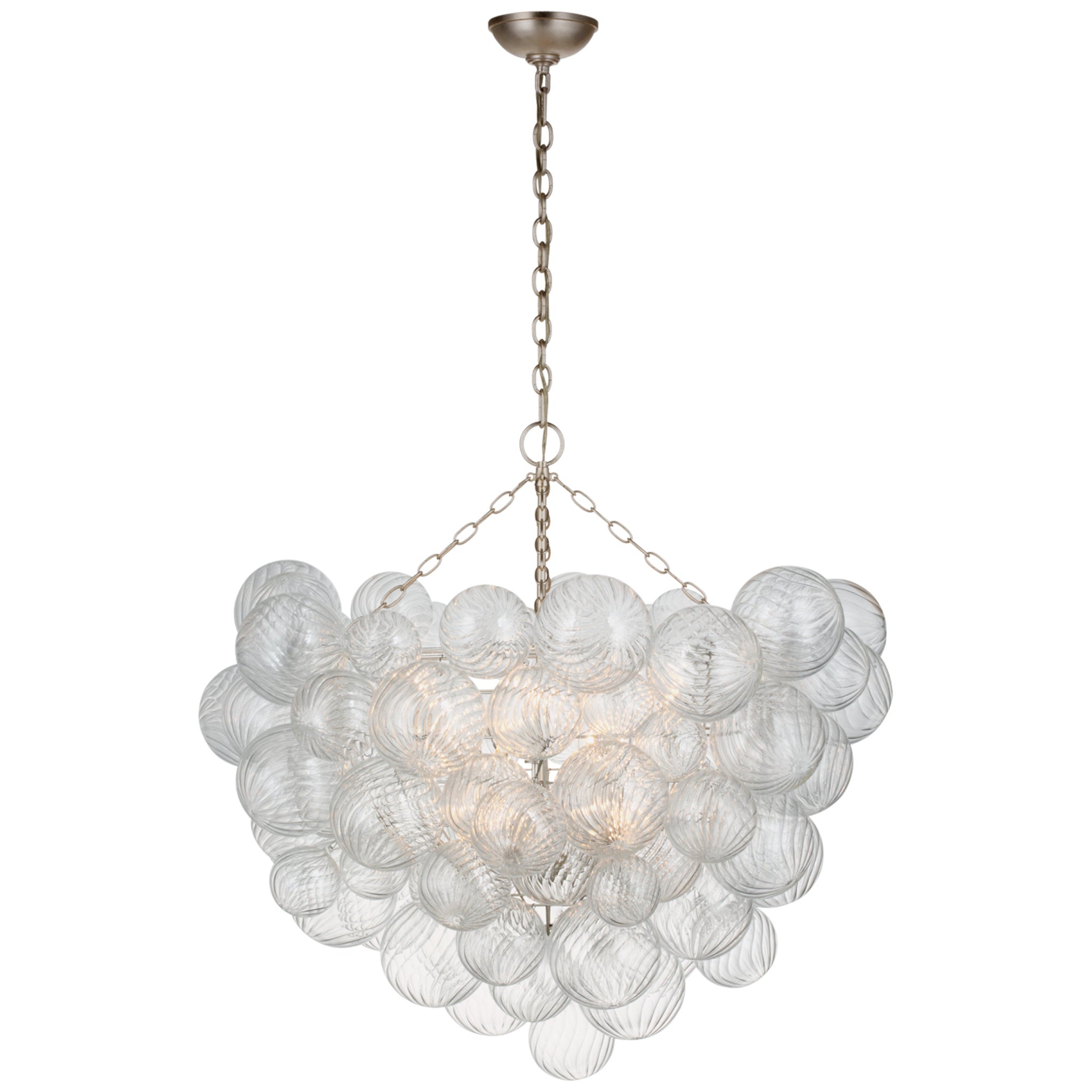 Julie Neill Talia Grande Chandelier in Burnished Silver Leaf with Clear Swirled Glass