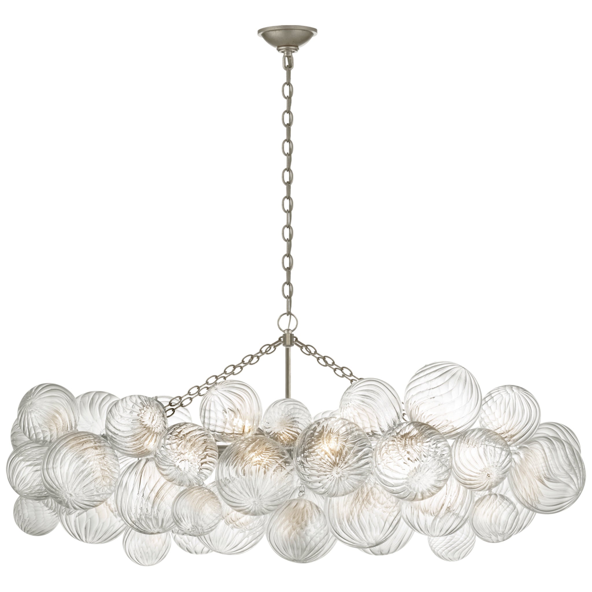 Julie Neill Talia Medium Linear Chandelier in Burnished Silver Leaf with Clear Swirled Glass