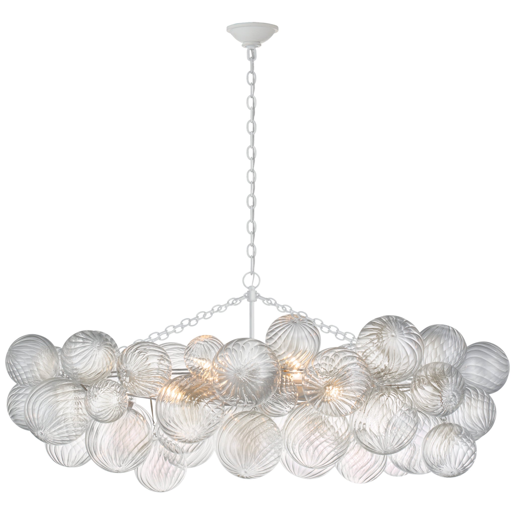 Julie Neill Talia Medium Linear Chandelier in Plaster White with Clear Swirled Glass