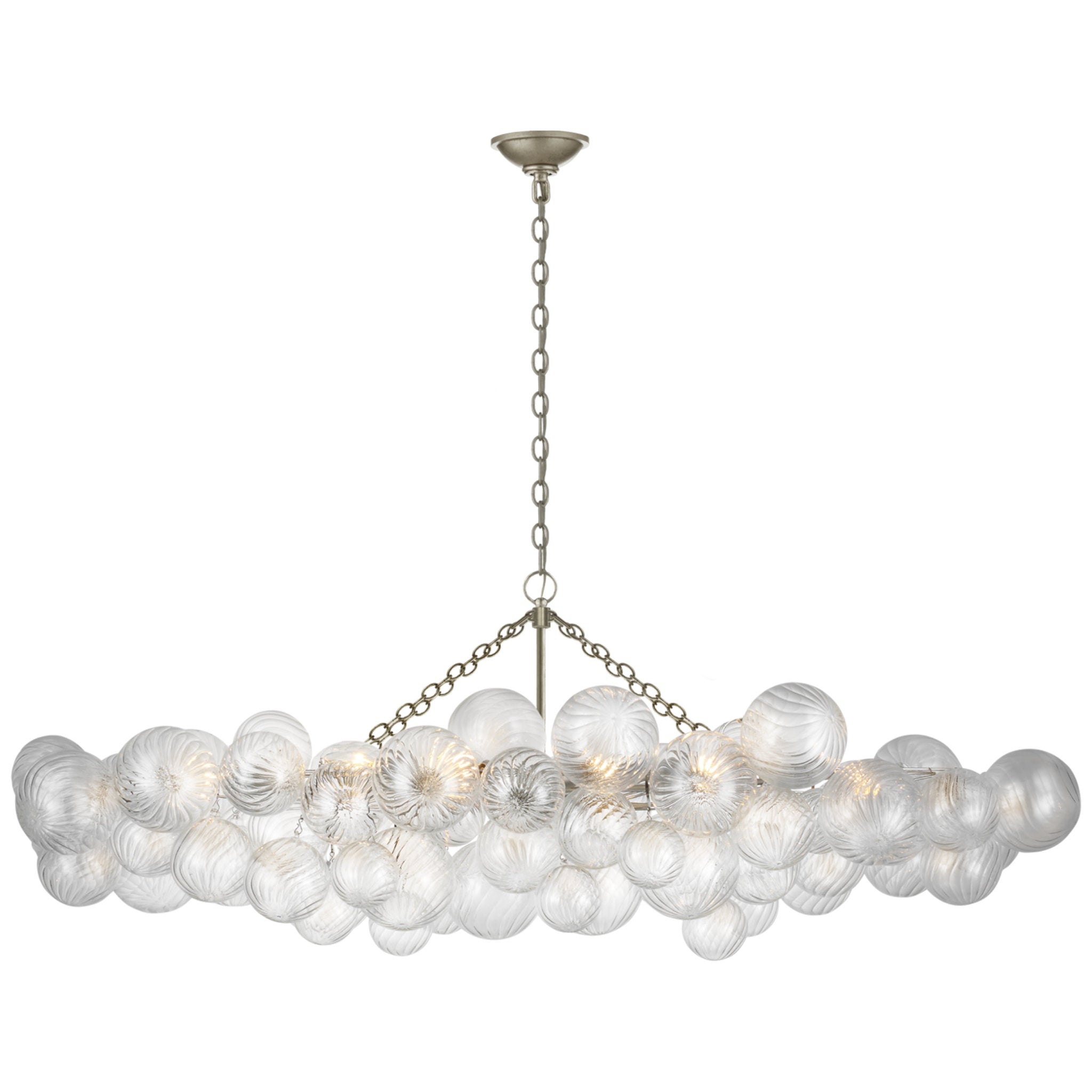 Julie Neill Talia Large Linear Chandelier in Burnished Silver Leaf with Clear Swirled Glass