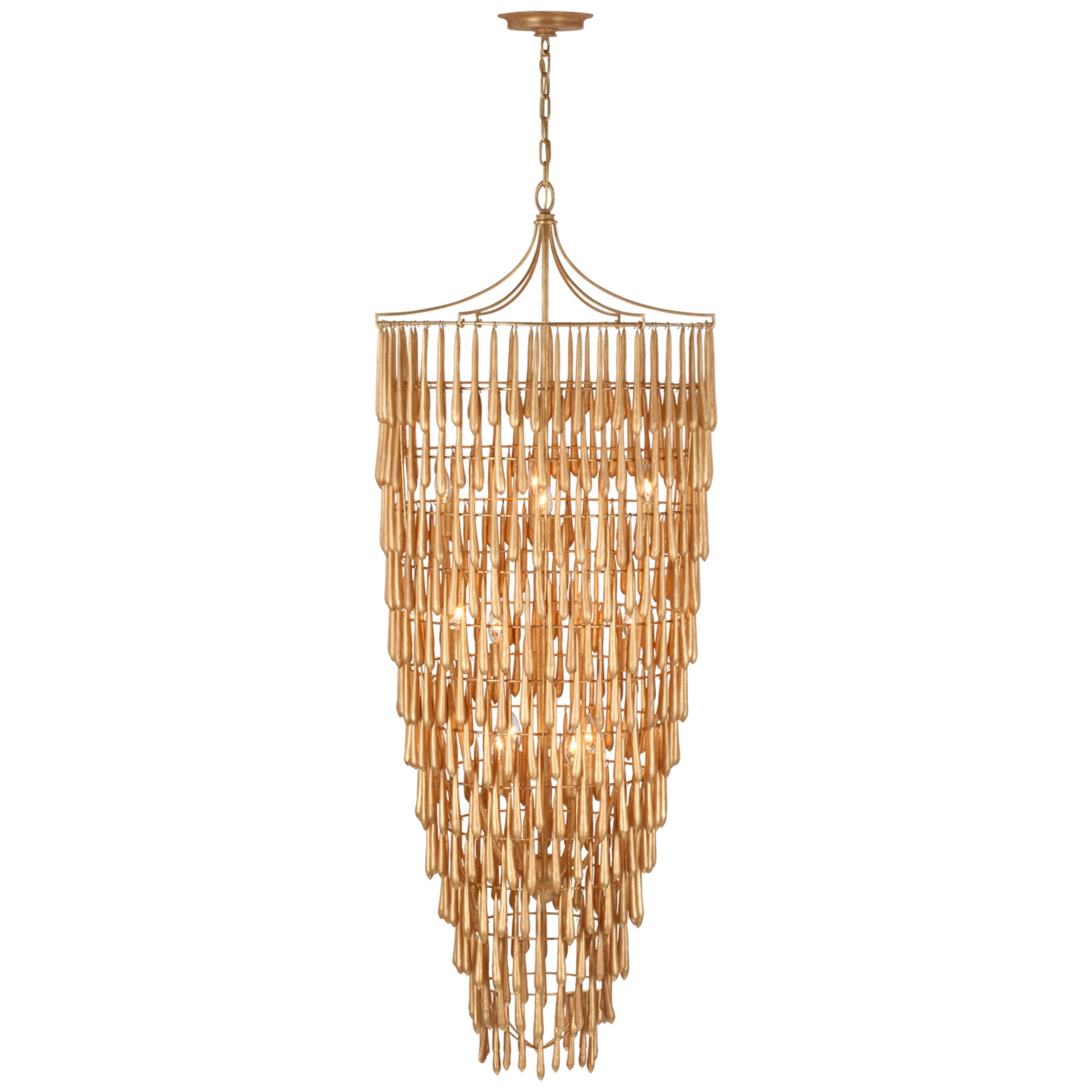 Julie Neill Vacarro Tall Cascading Chandelier in Antique Gold Leaf