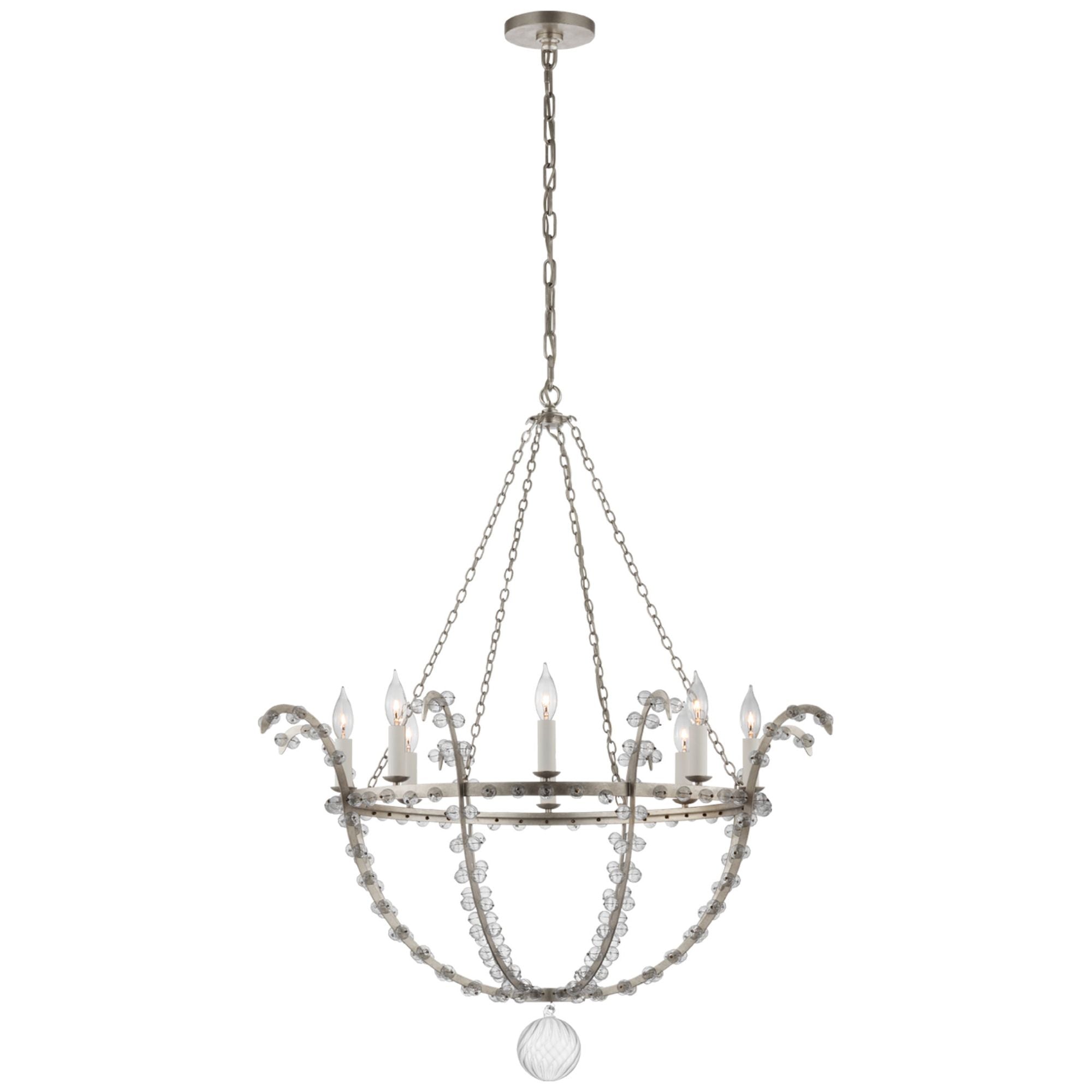 Julie Neill Alonzo Large Chandelier in Burnished Silver Leaf and Clear Glass