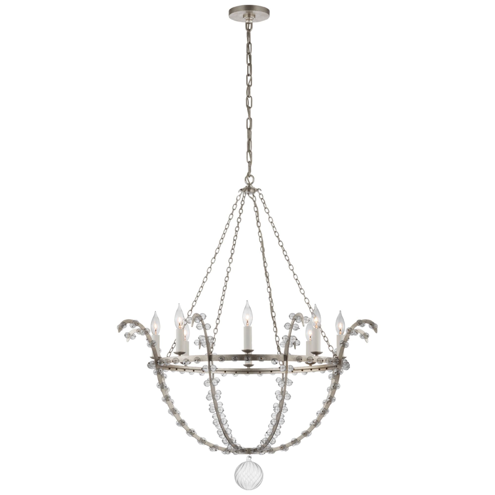 Julie Neill Alonzo Large Chandelier in Burnished Silver Leaf and Clear Glass Ceiling Light W34.5" x H40.75"