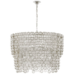 Julie Neill Milazzo Large Waterfall Chandelier in Burnished Silver Leaf and Crystal
