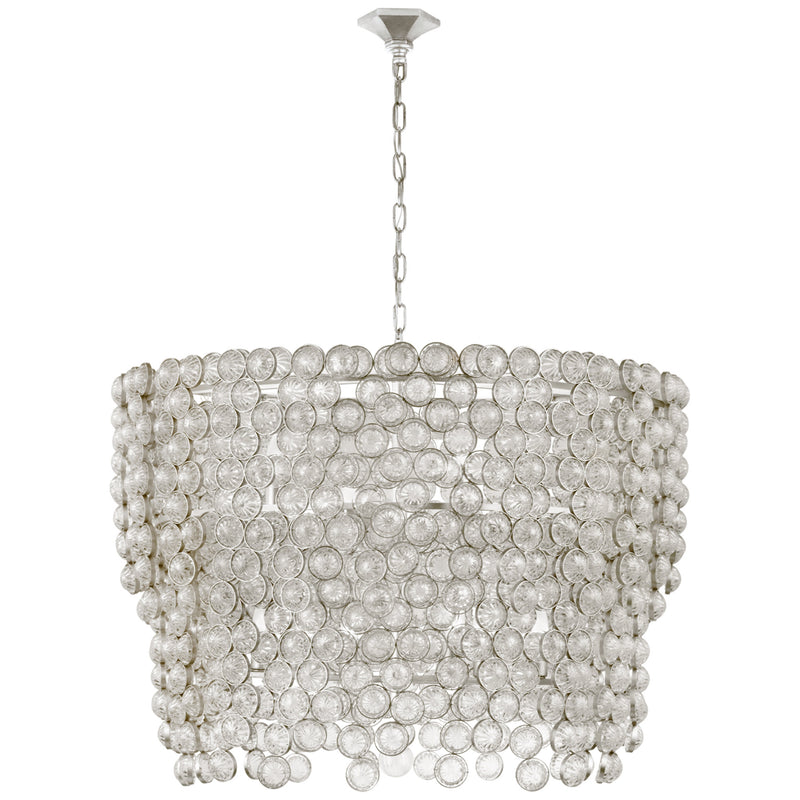 Julie Neill Milazzo Large Waterfall Chandelier in Burnished Silver Leaf and Crystal