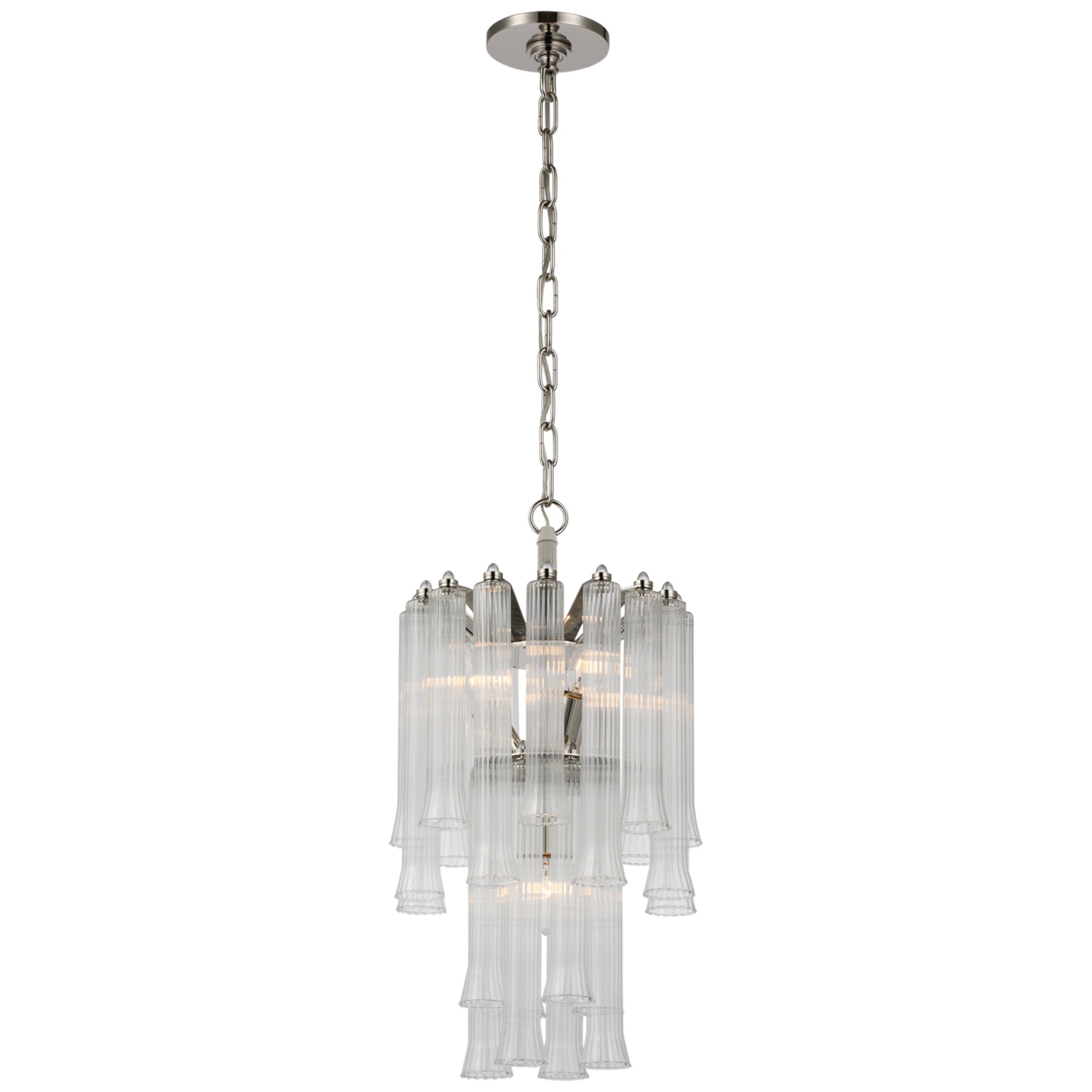 Julie Neill Lorelei Petite Waterfall Chandelier in Polished Nickel with Clear Glass Ceiling Light W12" x H23.5"