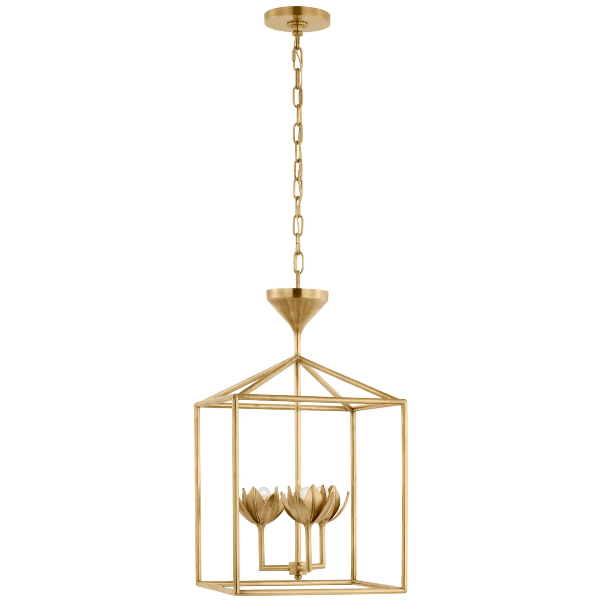 Julie Neill Alberto Small Open Cage Lantern in Antique-Burnished Brass Ceiling Light W14" x H24.25"