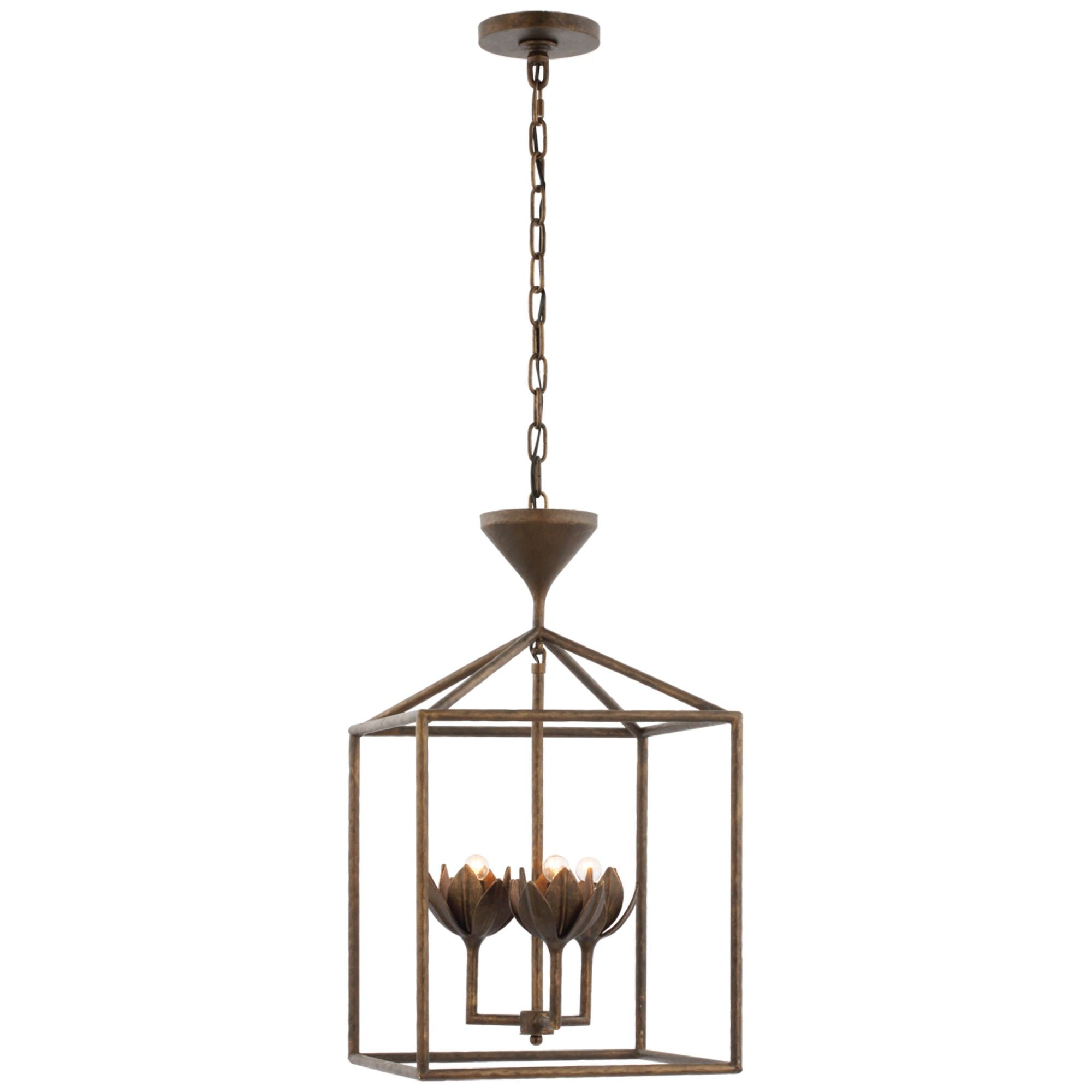 Julie Neill Alberto Small Open Cage Lantern in Antique Bronze Leaf Ceiling Light W14" x H24.25"