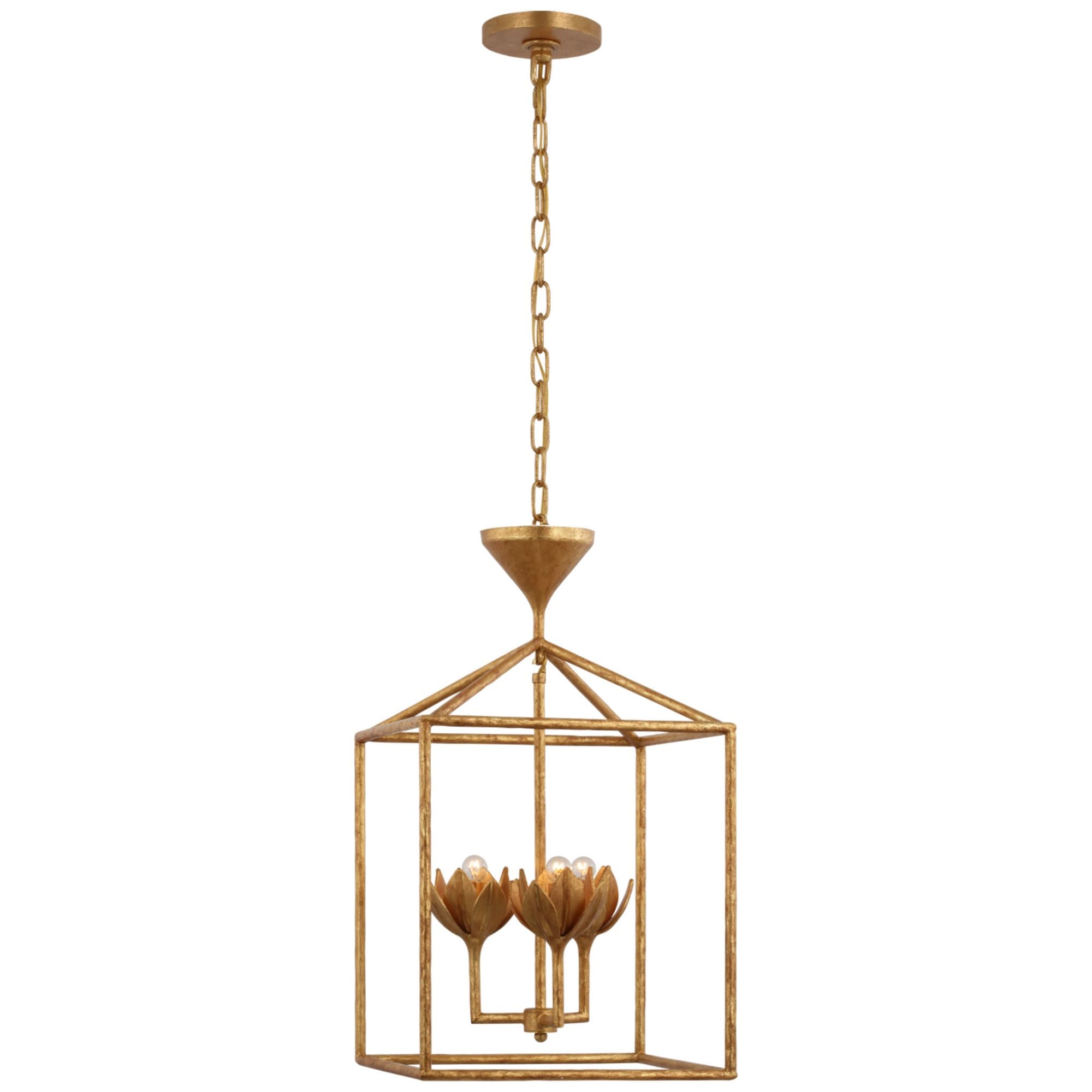 Julie Neill Alberto Small Open Cage Lantern in Antique Gold Leaf Ceiling Light W14" x H24.25"