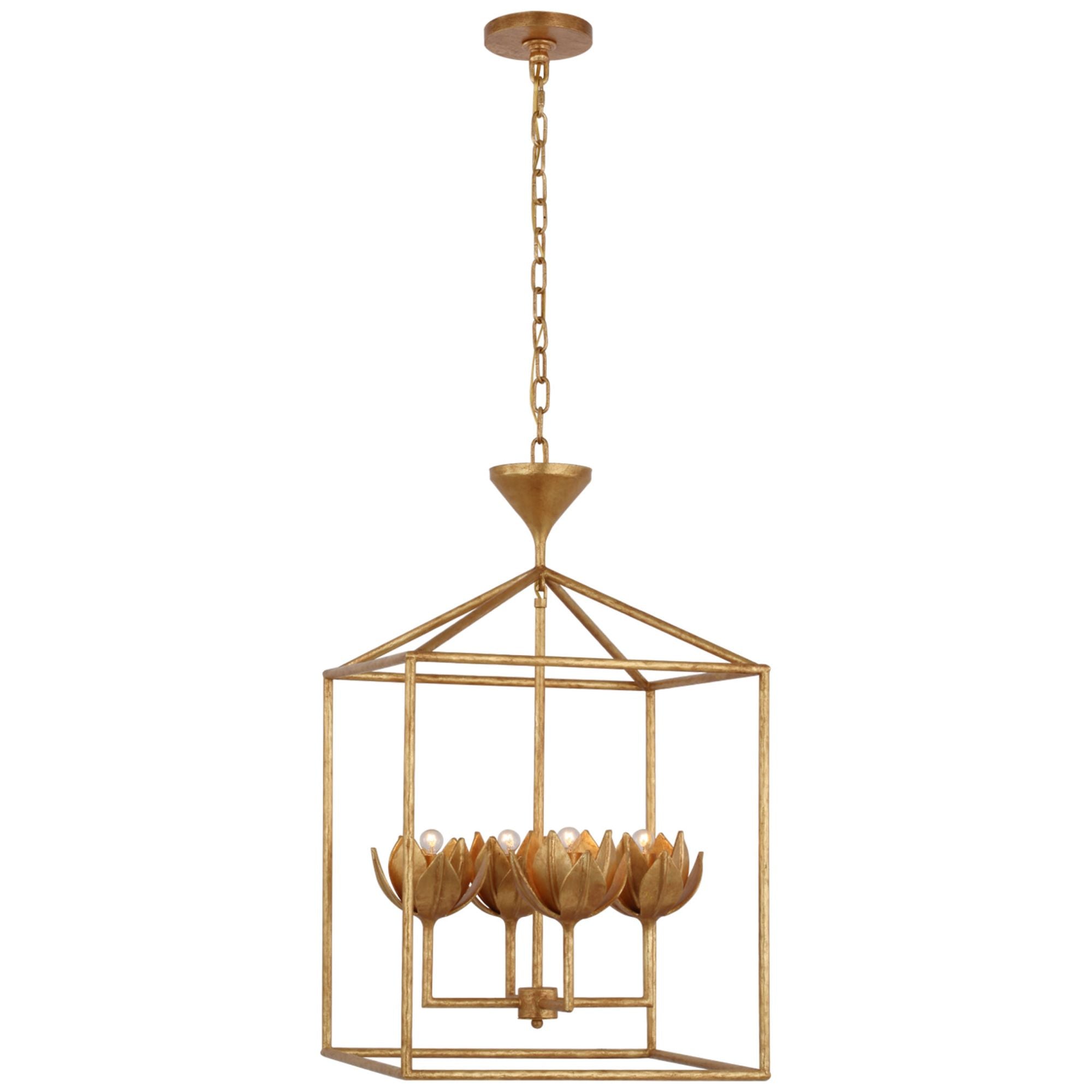 Julie Neill Alberto Medium Open Cage Lantern in Antique Gold Leaf Ceiling Light W18" x H30"