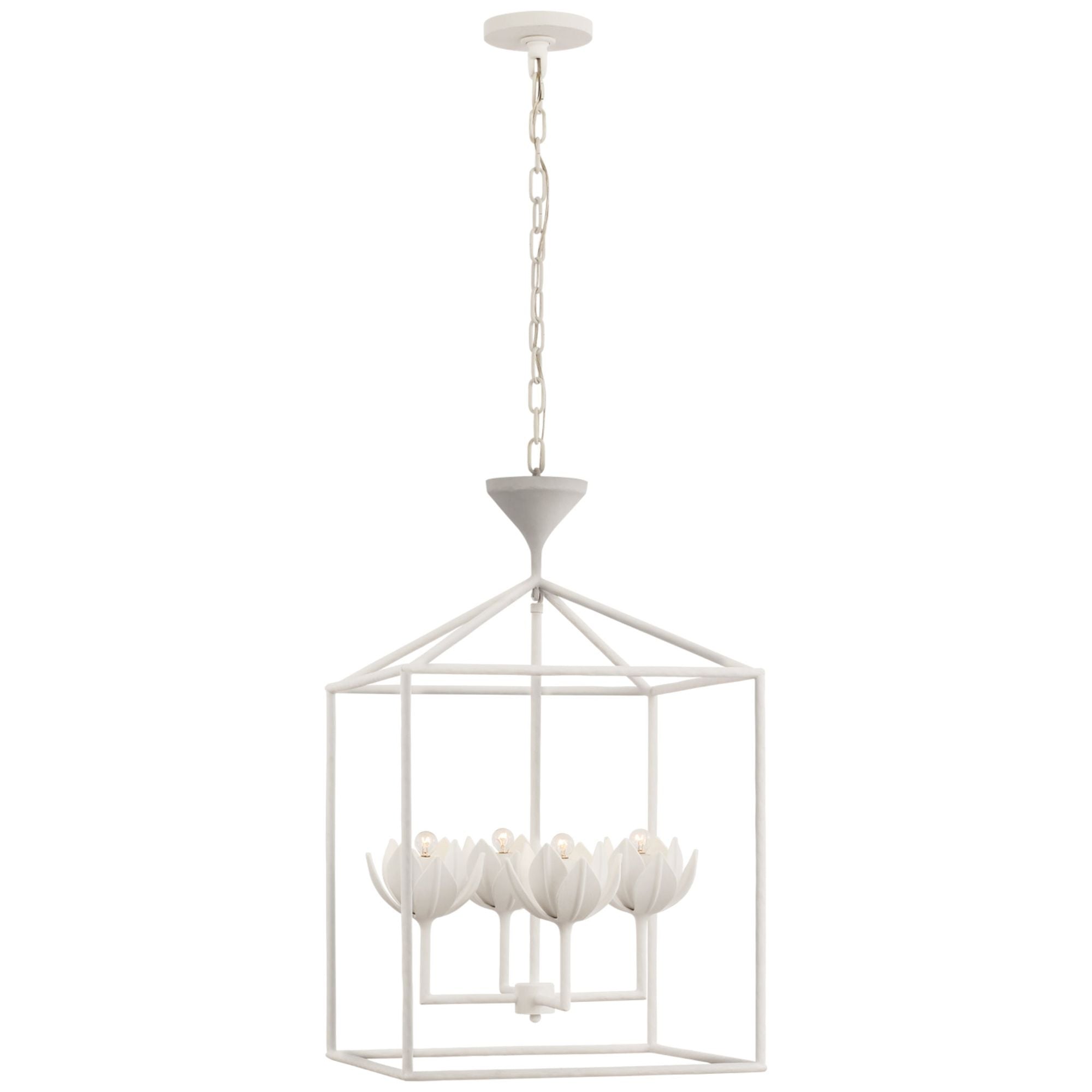 Julie Neill Alberto Medium Open Cage Lantern in Plaster White Ceiling Light W18" x H30"