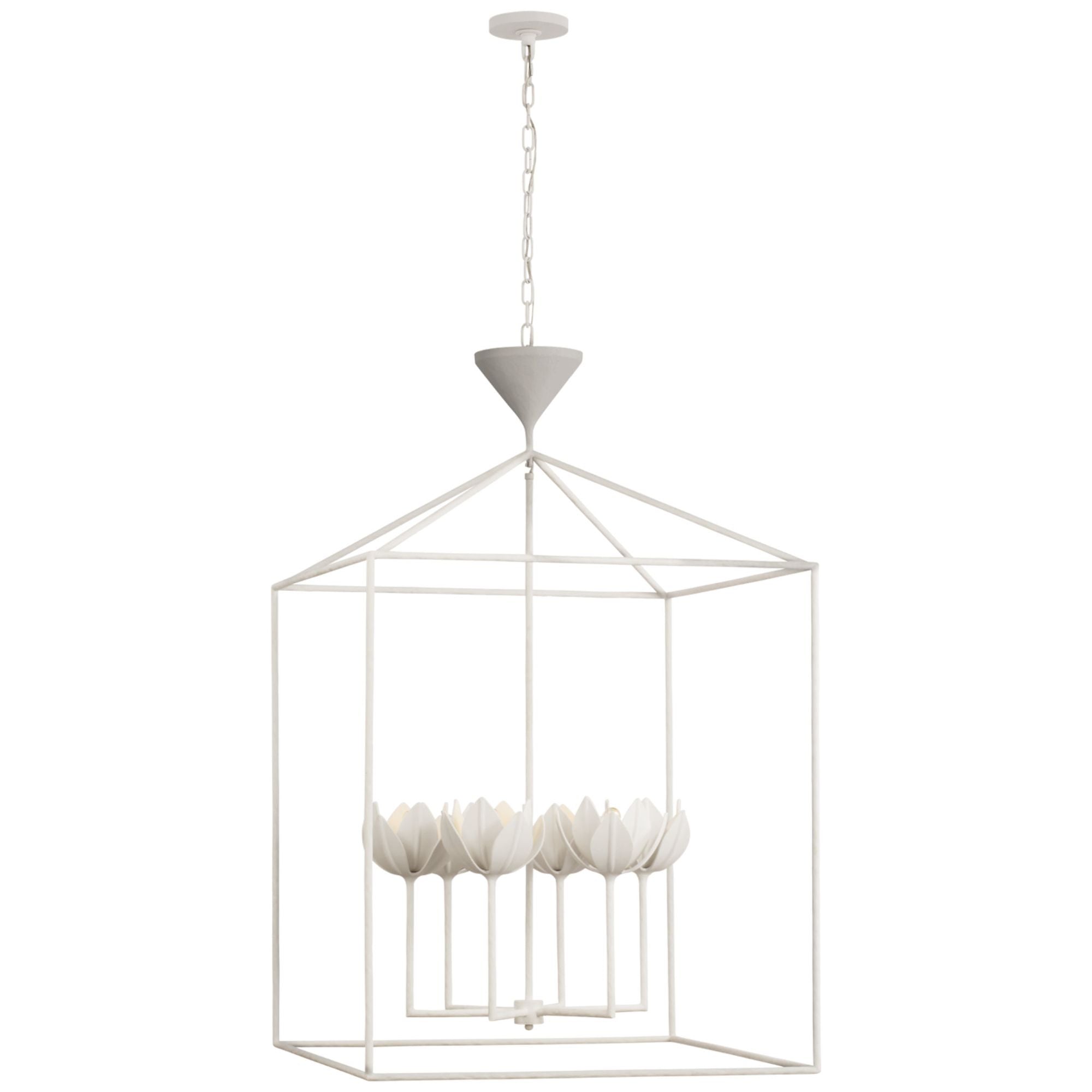 Julie Neill Alberto Extra Large Open Cage Lantern in Plaster White Ceiling Light W30" x H48.25"