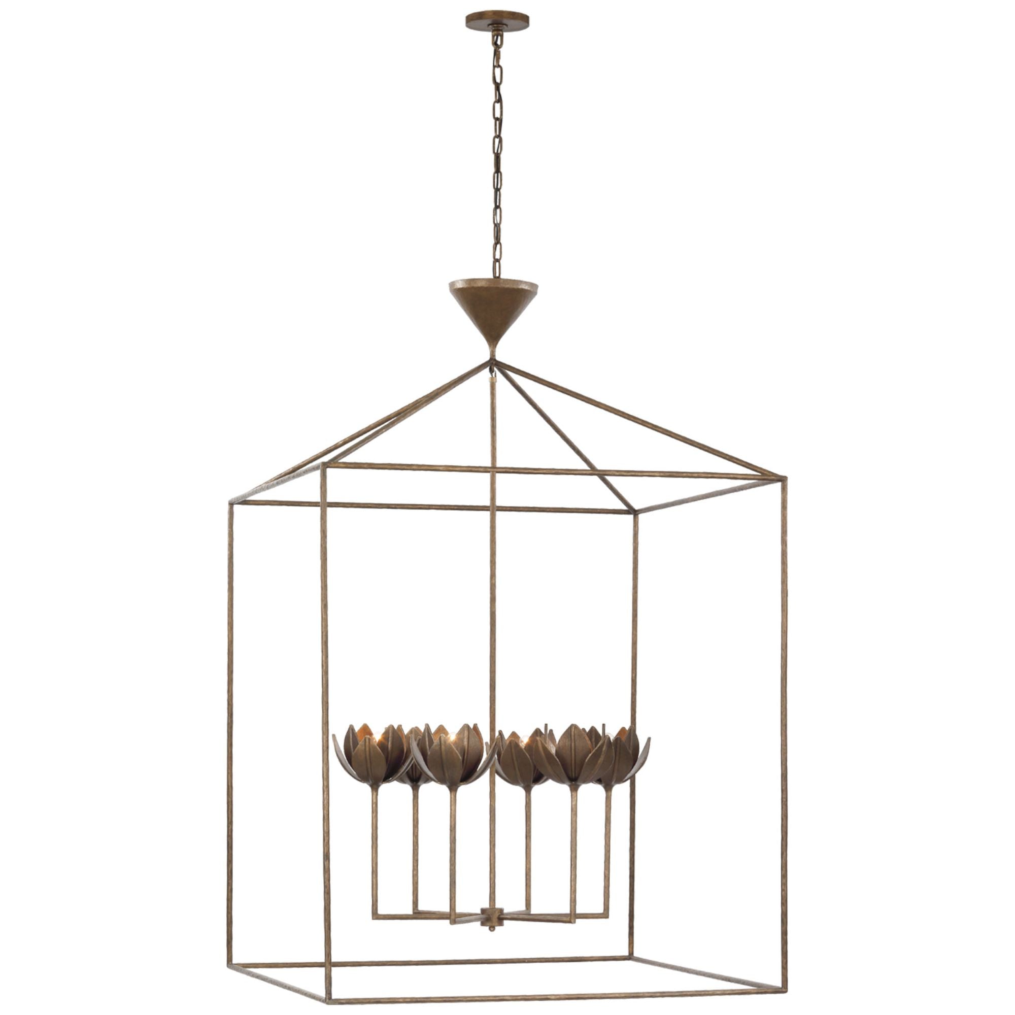 Julie Neill Alberto Grande Open Cage Lantern in Antique Bronze Leaf Ceiling Light W38" x H59"