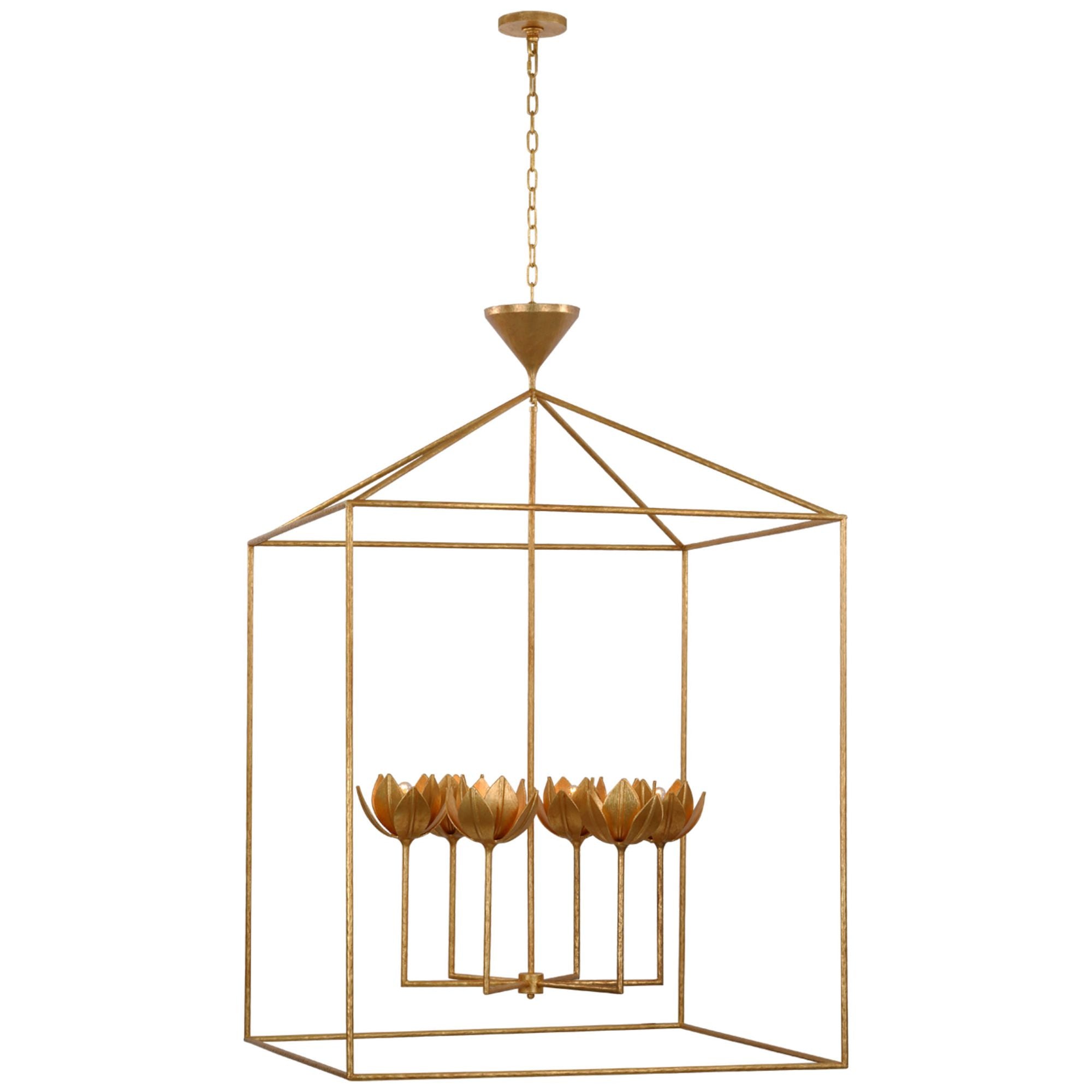 Julie Neill Alberto Grande Open Cage Lantern in Antique Gold Leaf Ceiling Light W38" x H59"