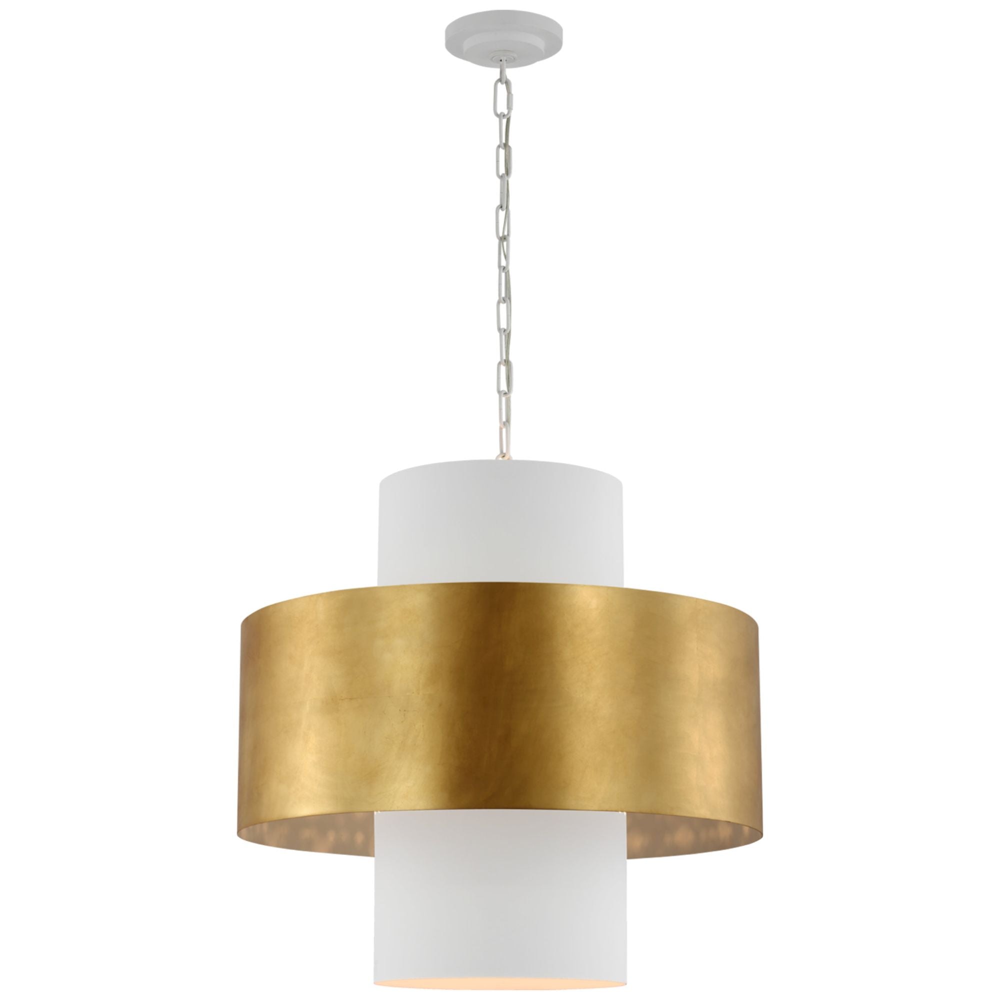 Julie Neill Chalmette 25" Layered Pendant in Plaster White and Gild Ceiling Light W25" x H24"