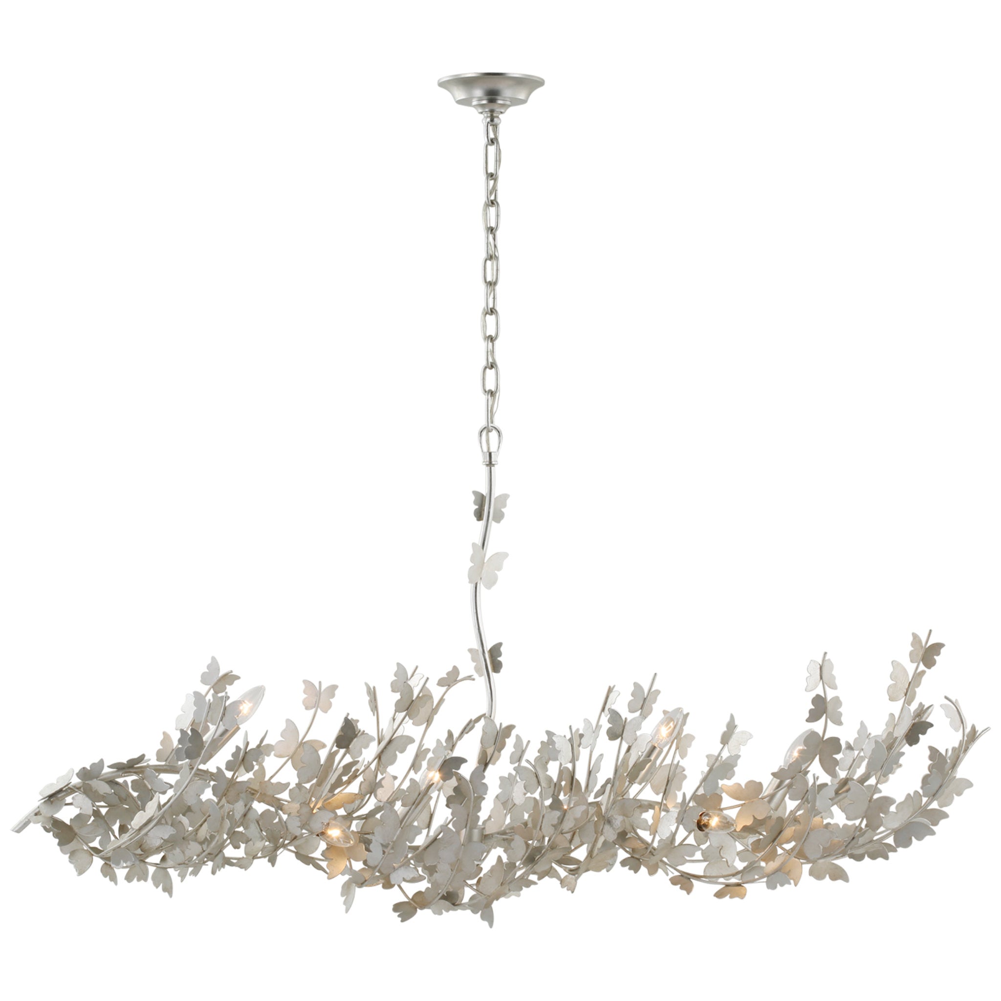 Julie Neill Farfalle Large Linear Chandelier in Burnished Silver Leaf Ceiling Light W20.5" x 54.75" x H28.5"