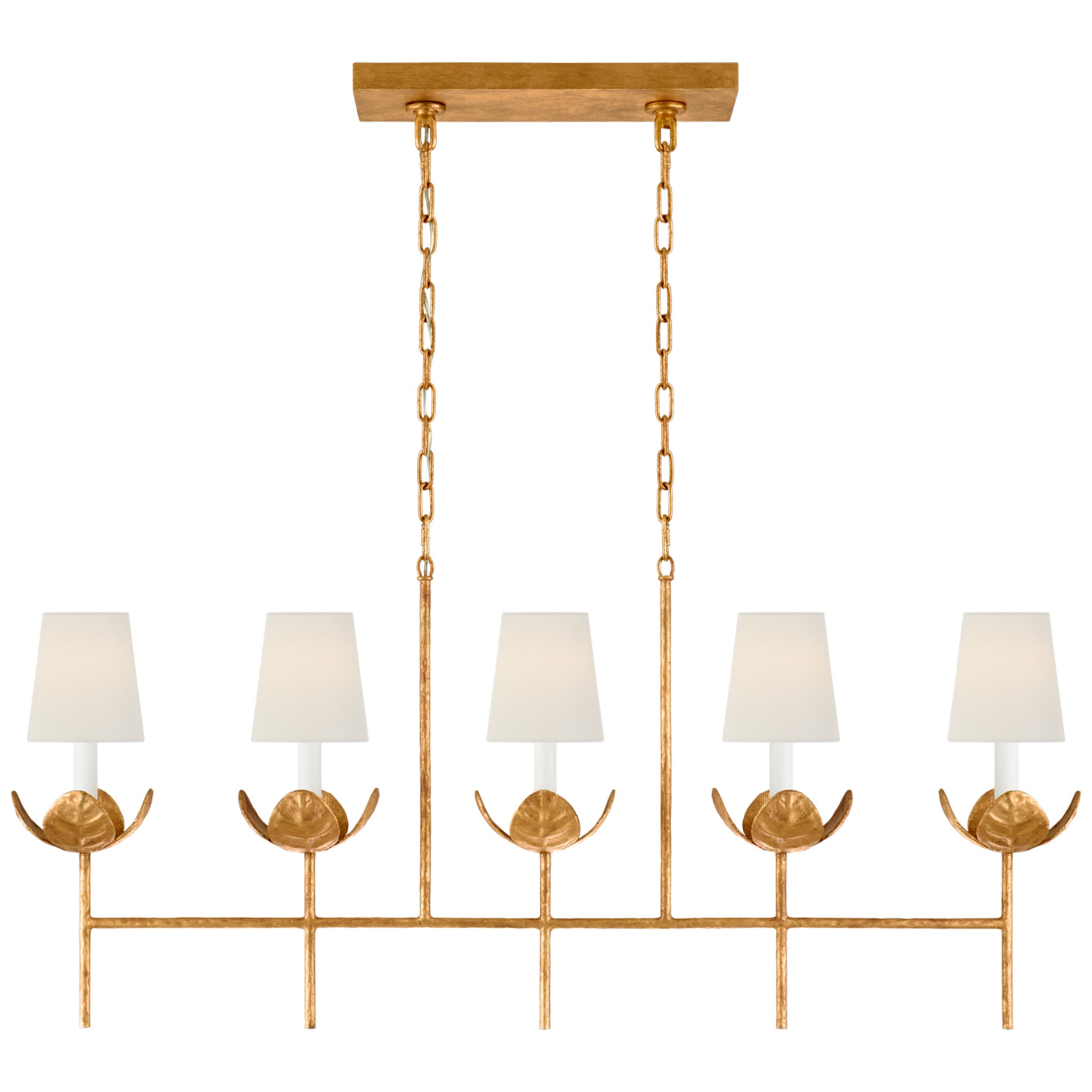 Julie Neill Illana Large Linear Chandelier in Antique Gold Leaf with Linen Shade