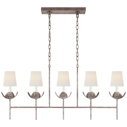 Julie Neill Illana Large Linear Chandelier in Burnished Silver Leaf with Linen Shade